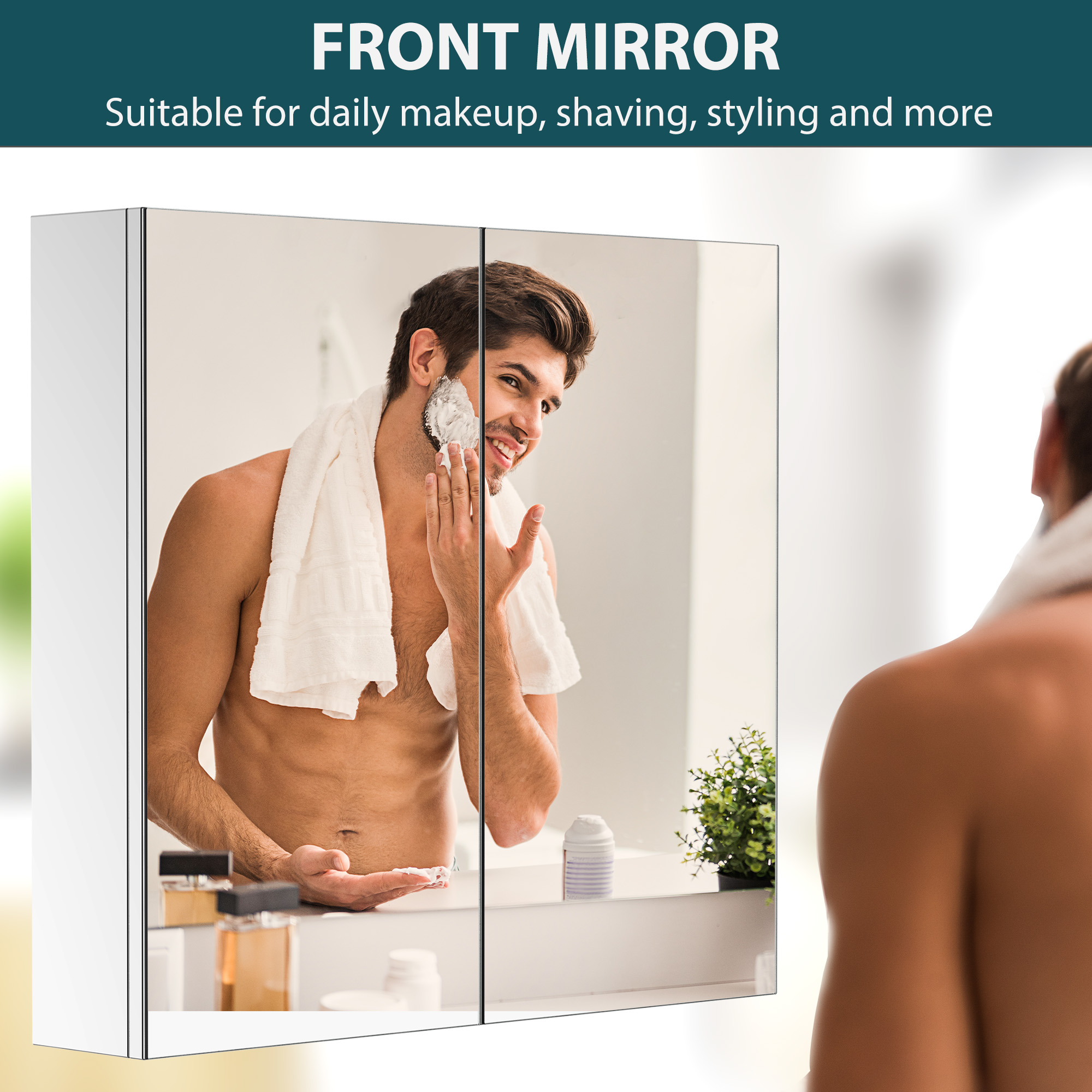 Bathroom Mirror Cabinet, Stainless Steel Wall Mounted Storage With Double — image 2