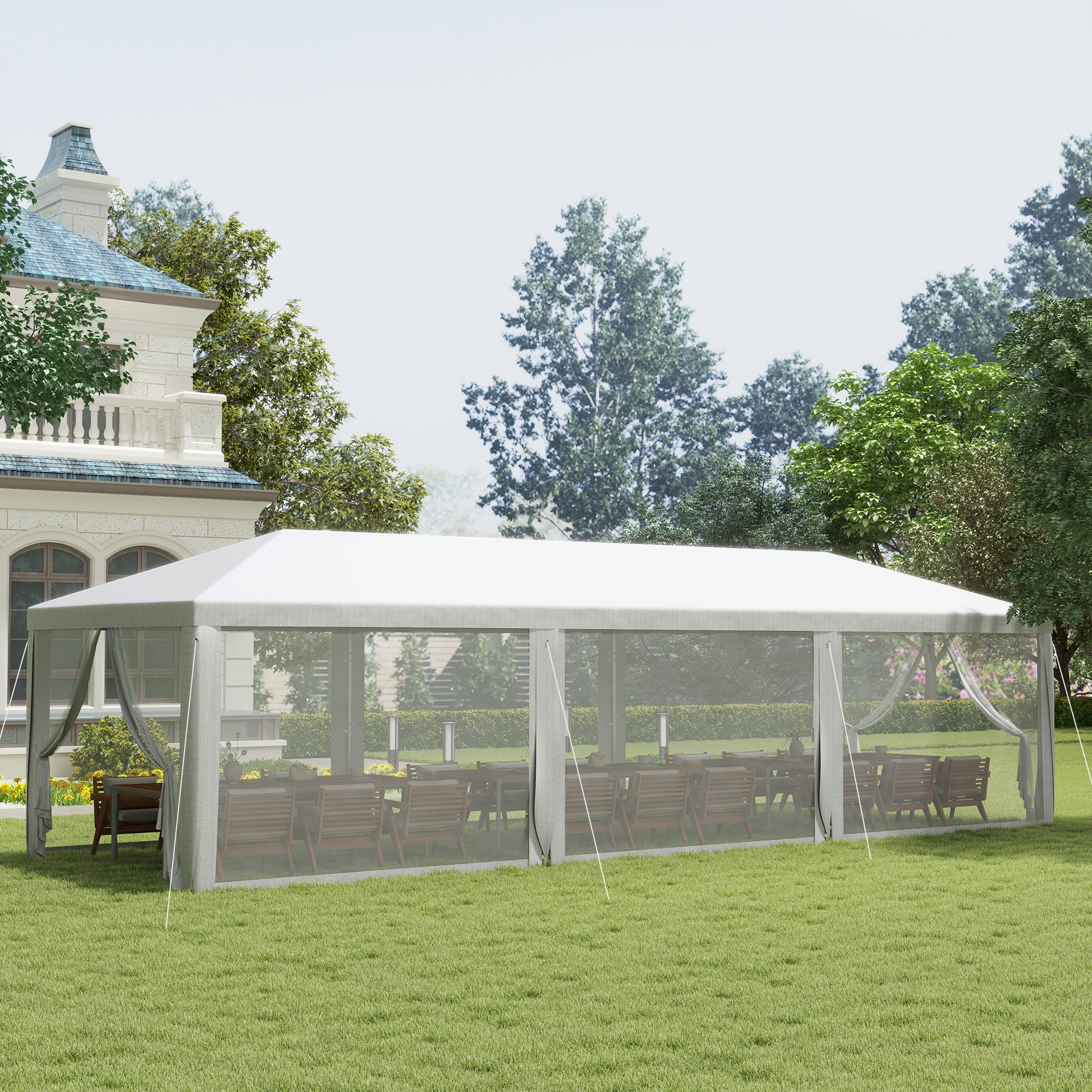 10 x 28 Party Tent, Outdoor Wedding Canopy & Gazebo with Removable Sidewalls, Shade Shelter for Events, BBQs, White