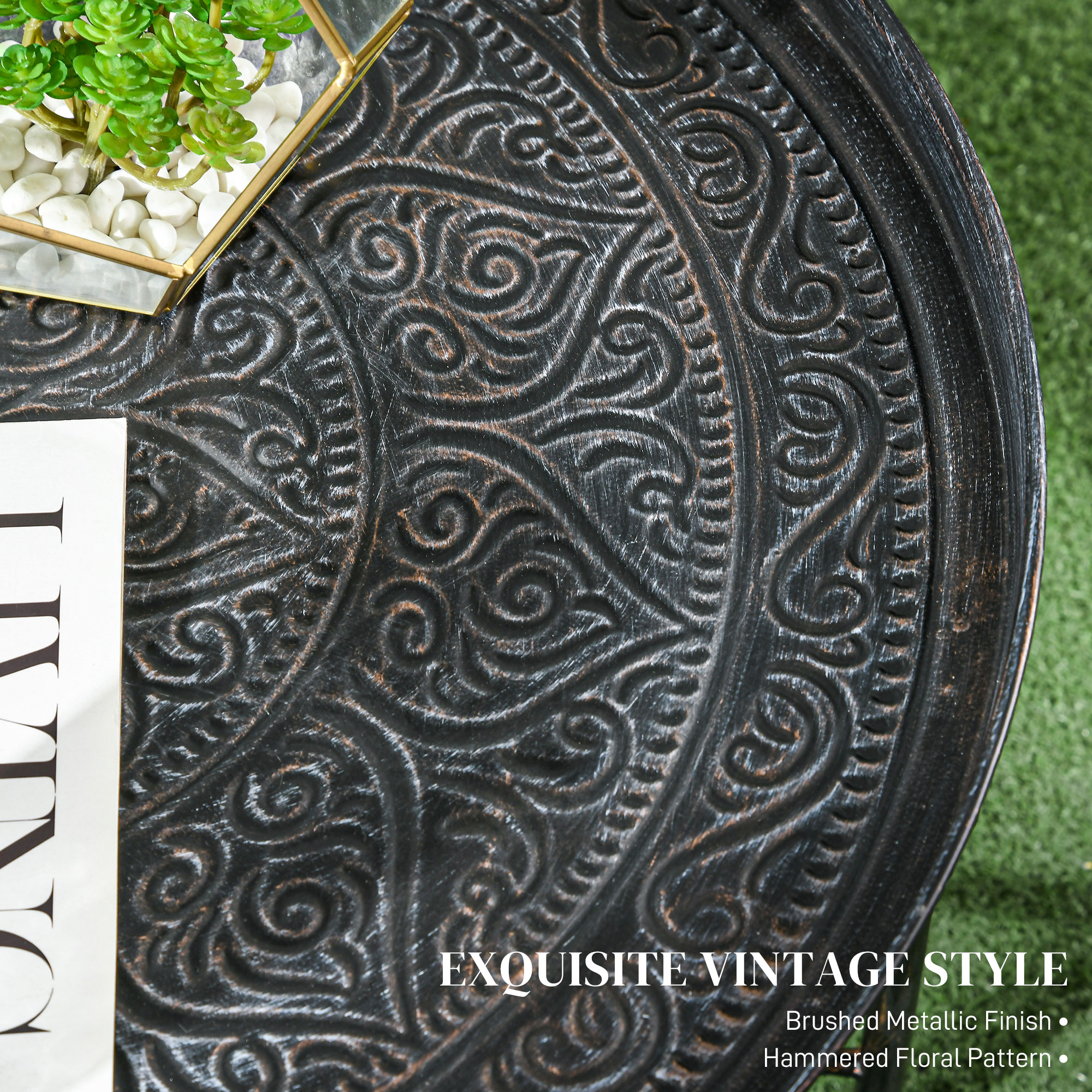 Coffee Table for Living Room, 24" Round Center Table with Hammered Tray Top and Metal Frame for Bedroom… image 3