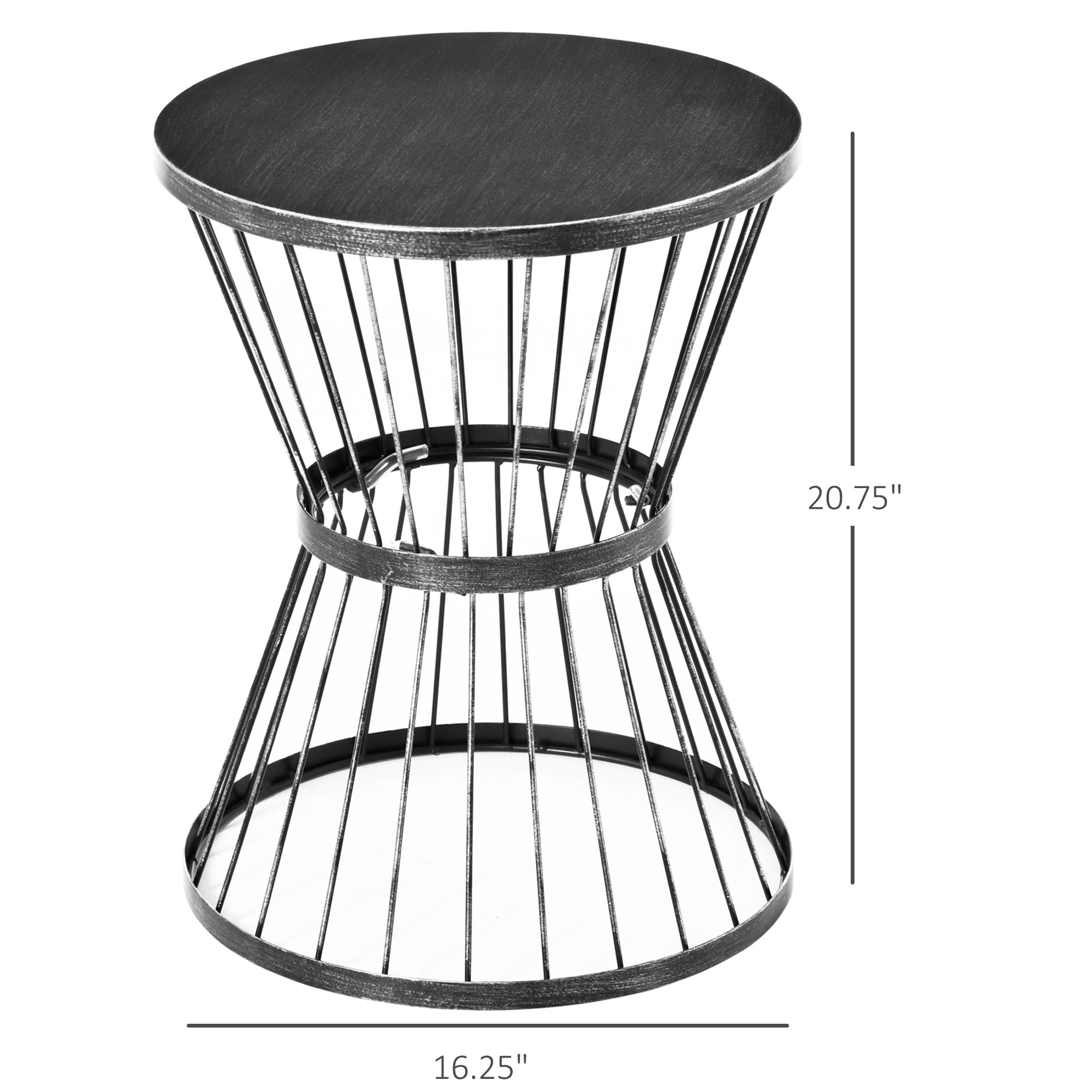  16" Steel Patio Side Table, Garden End Table with Hourglass Design, Accent Table for Outdoor and Indoor Use, Distressed Black