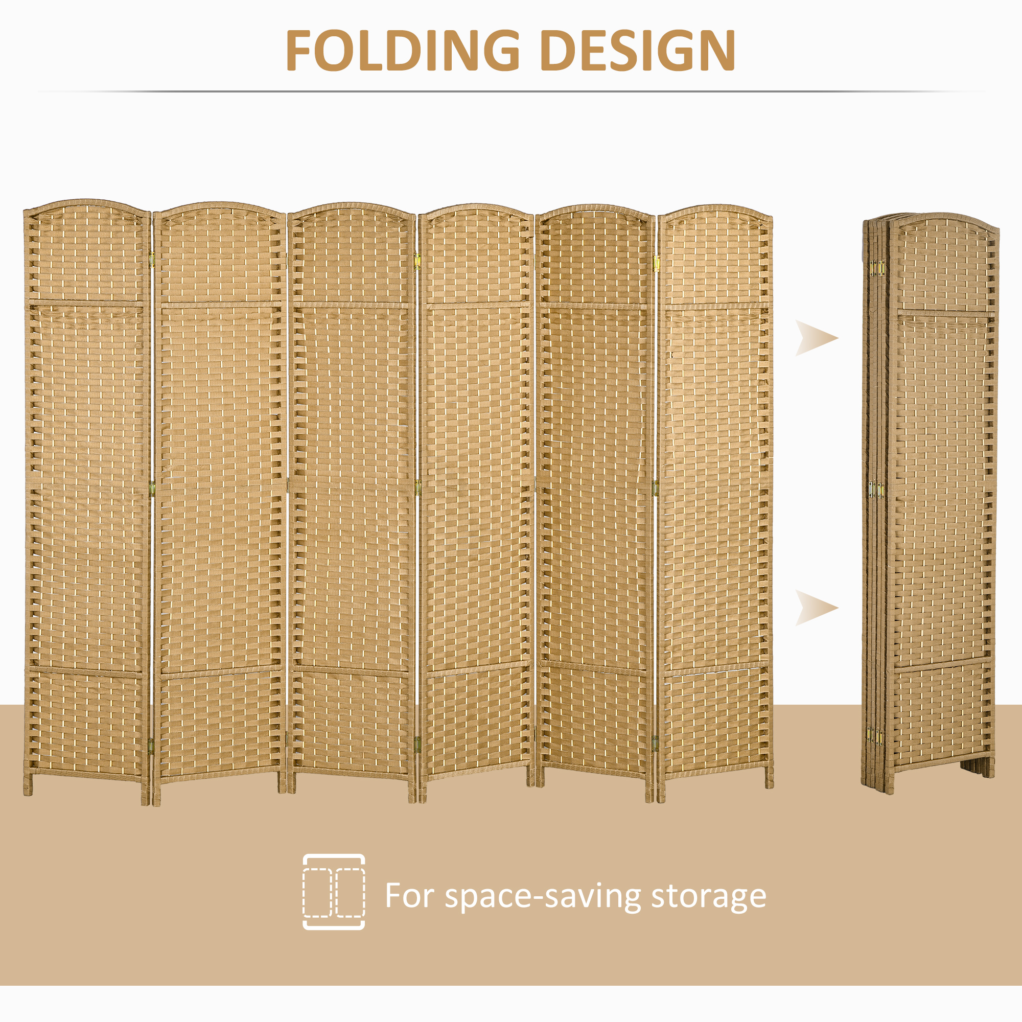 6 Panel Folding Room Divider, Freestanding Privacy Screen For Living Bedroom — image 5