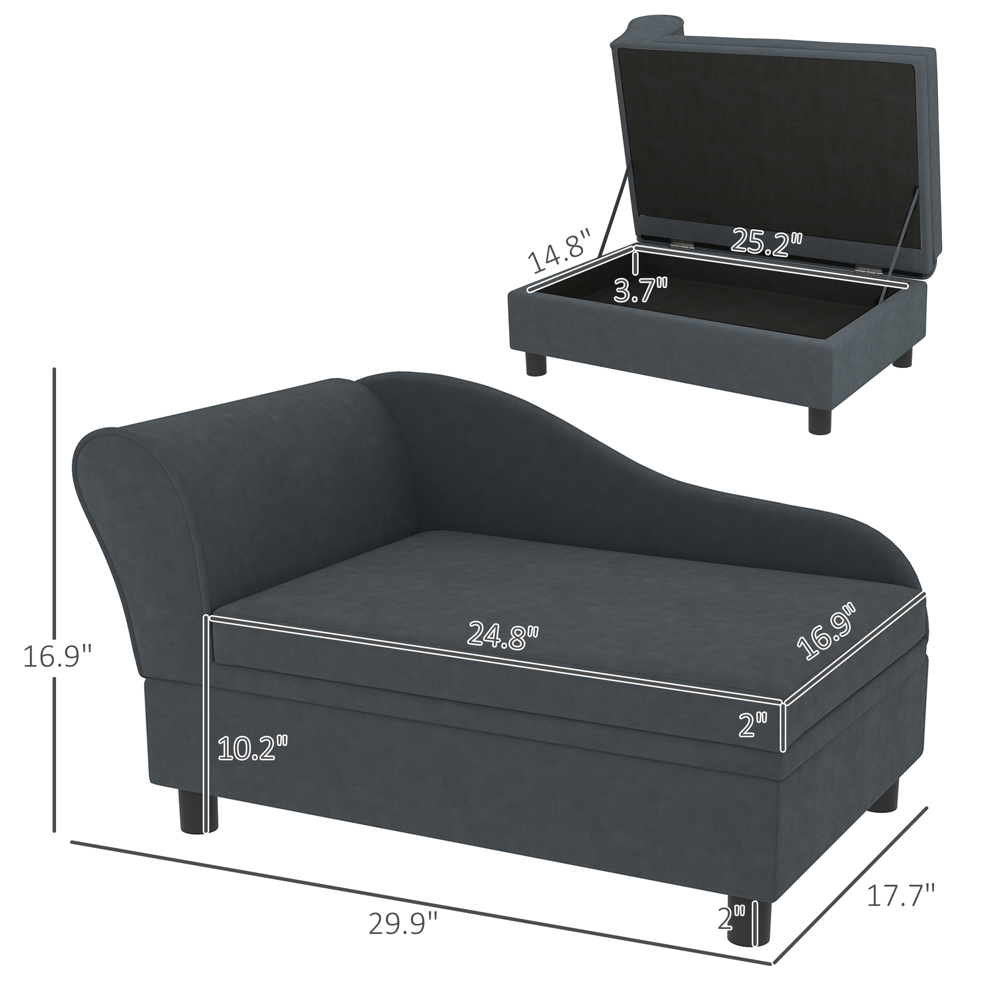  Pet Sofa Bed Couch with Storage, Pet Sofa for Cats and Small Dogs, Dark Gray