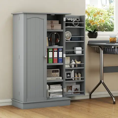 Freestanding Kitchen Pantry Cabinet, 5-Tier Shelving, Gray