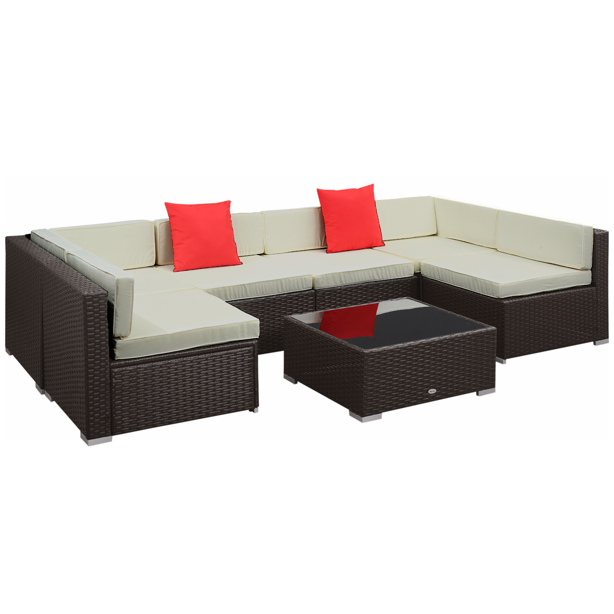 7PC Outdoor Wicker Patio Sectional Sofa Set Couch w/ Cushions Table