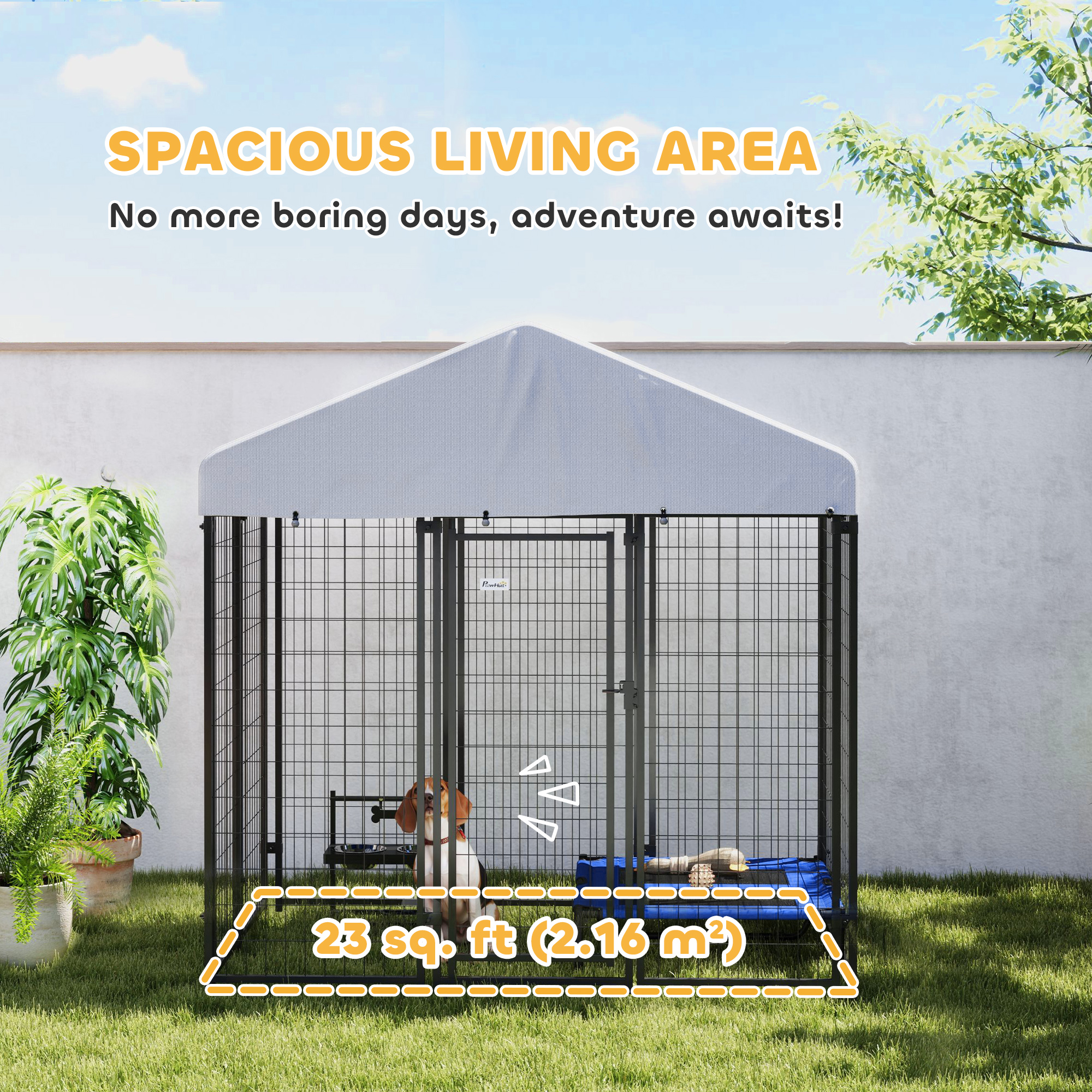  Outdoor Dog Kennel with Roof with Escape-proof Lock, UV-Resistant & Waterproof Cover, 5.9' x 4' x 6', Silver
