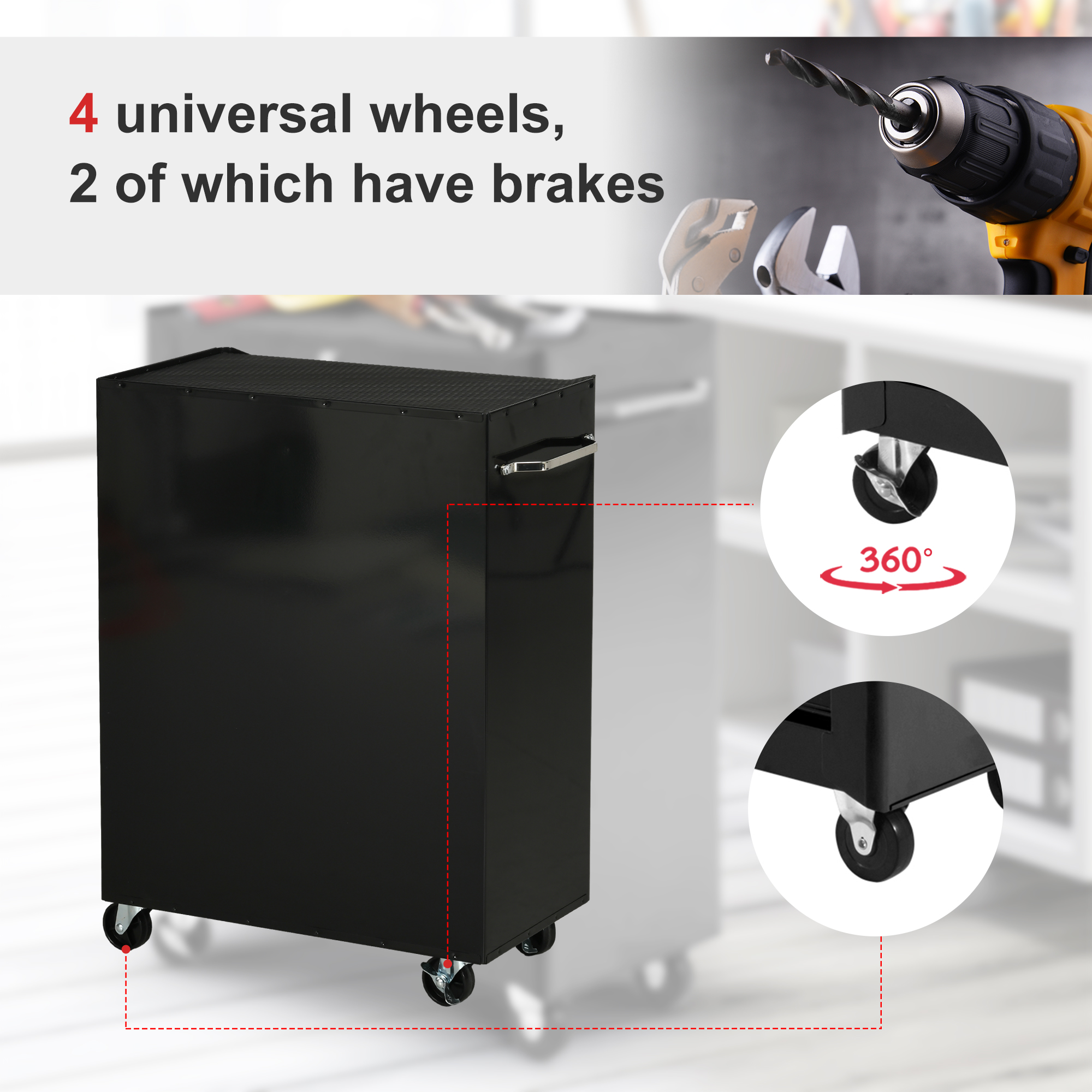 5-Drawer Tool Chest, Lockable Steel Storage Cabinet With Wheels And Handle Box — image 3