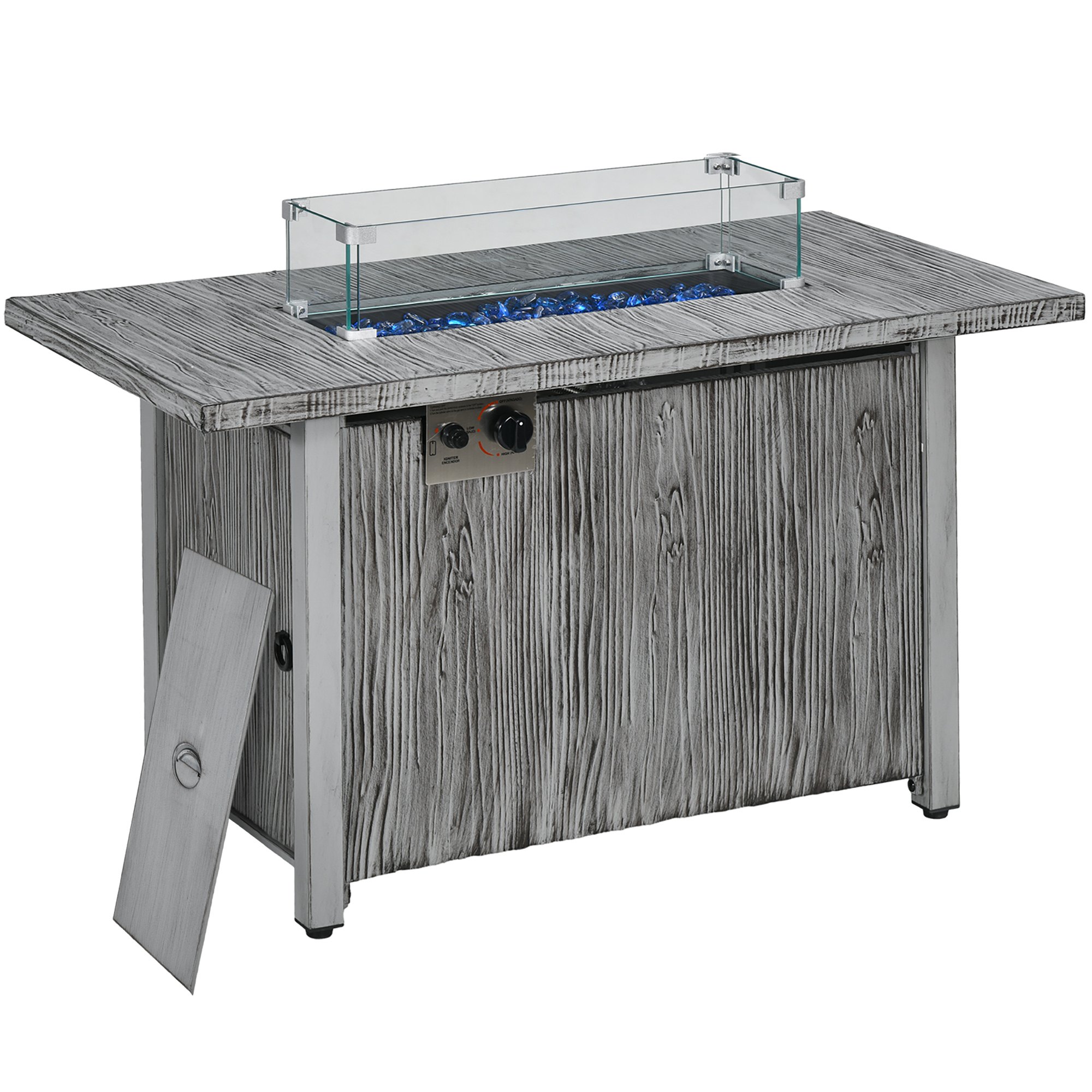 50,000 BTU Gas Fire Pit Table With Cover And Glass Screen - Grey — image 3