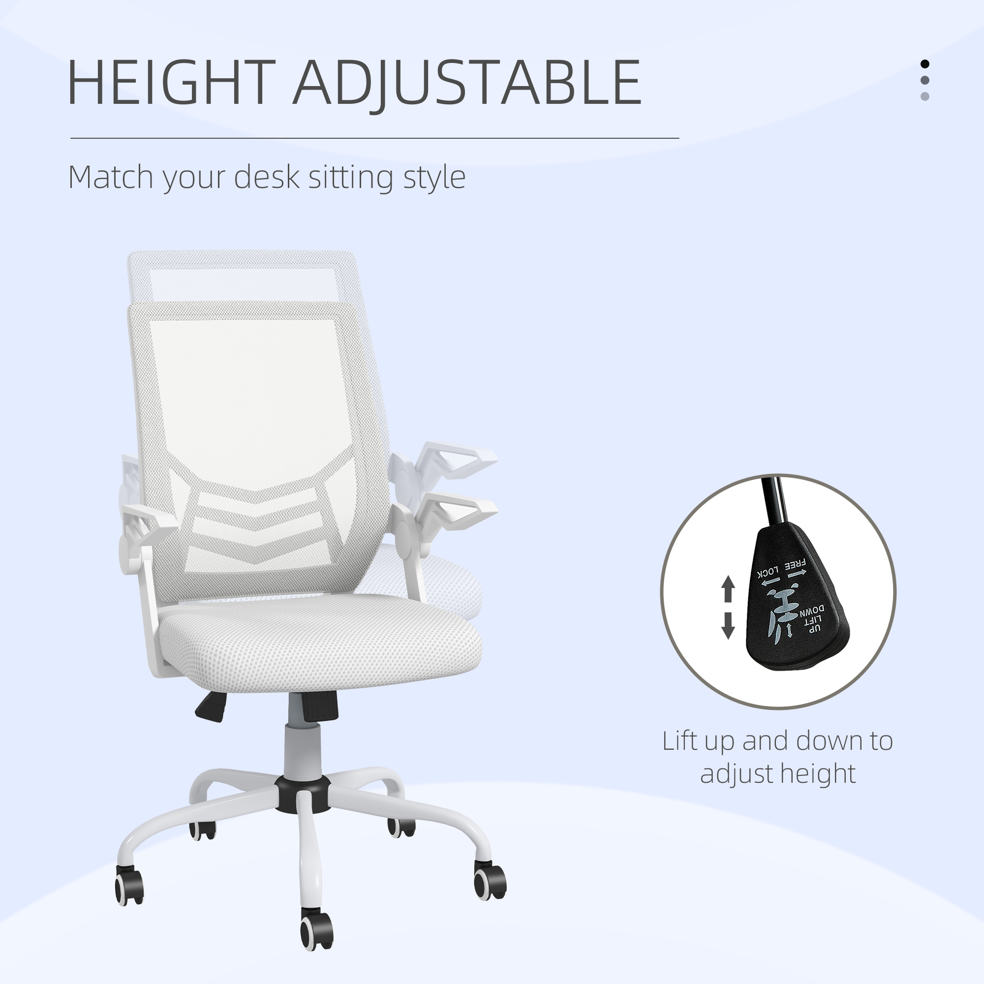Vinsetto Mesh Office Chair, Computer Desk With Flip-up Armrests, Lumbar Back — image 3