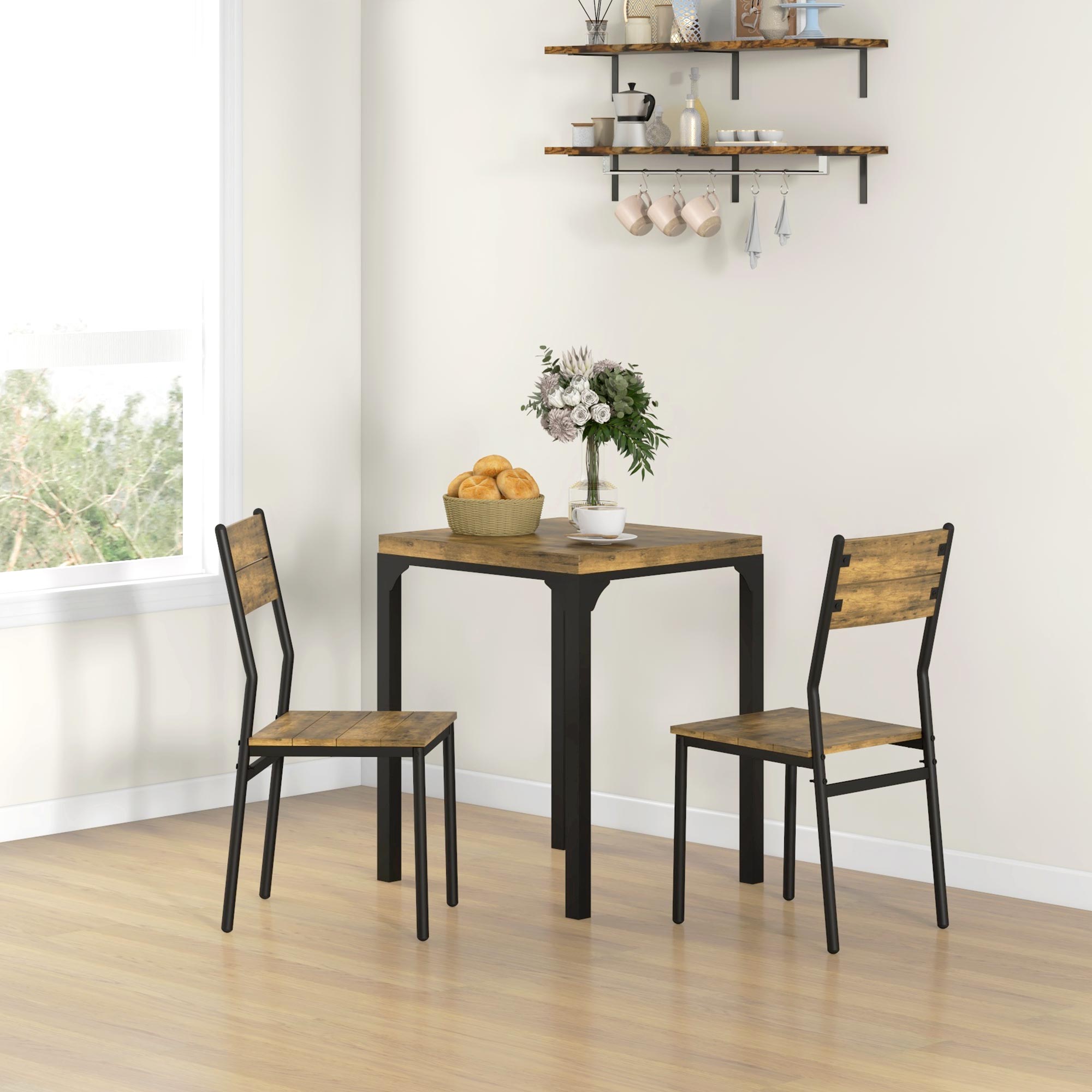 Three-Piece Minimal And Compact Dining Set, Rustic Brown — image 4