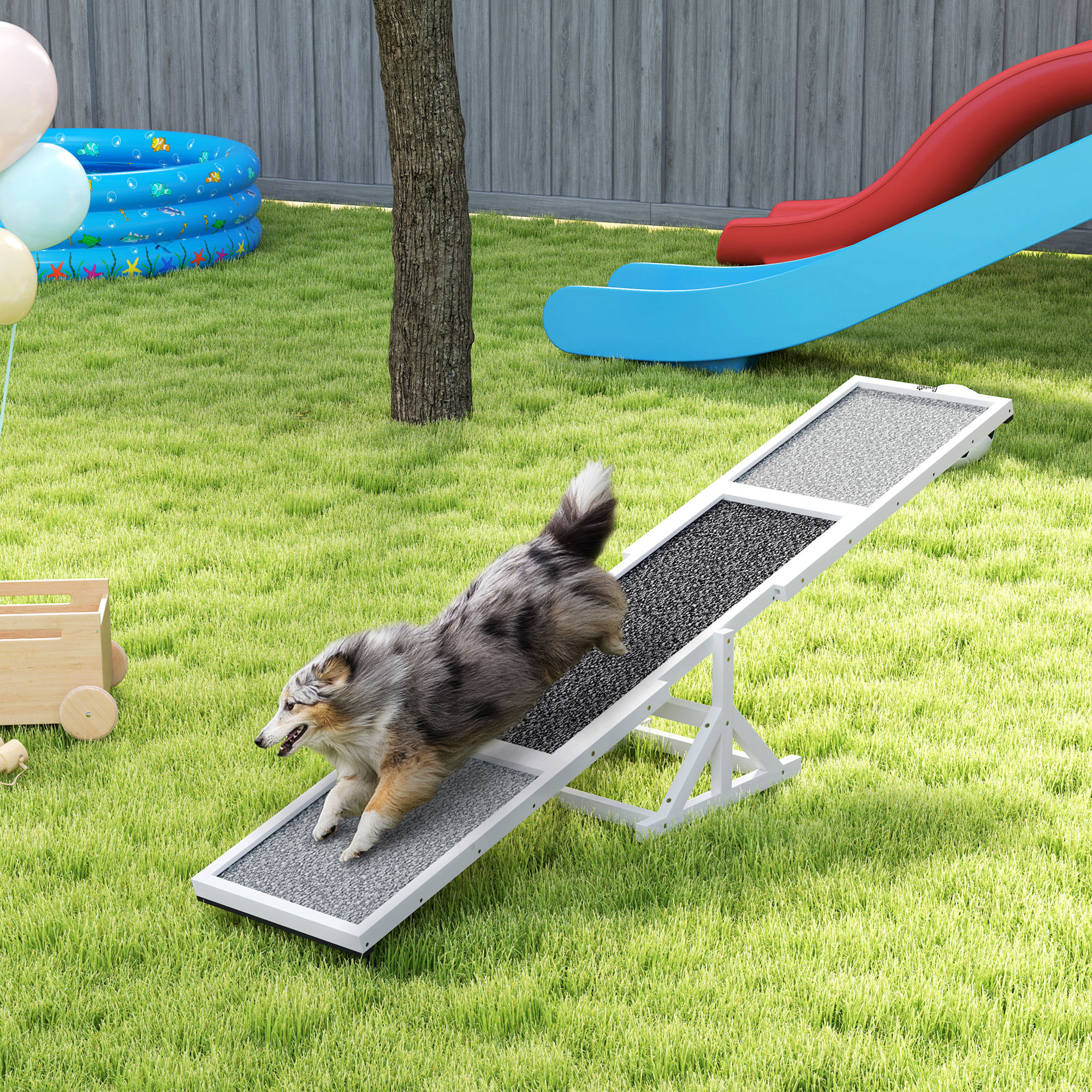  Wooden Dog Agility Seesaw for Training and Exercise, Weather Resistant, 83" L x 16" W x 14" H, White