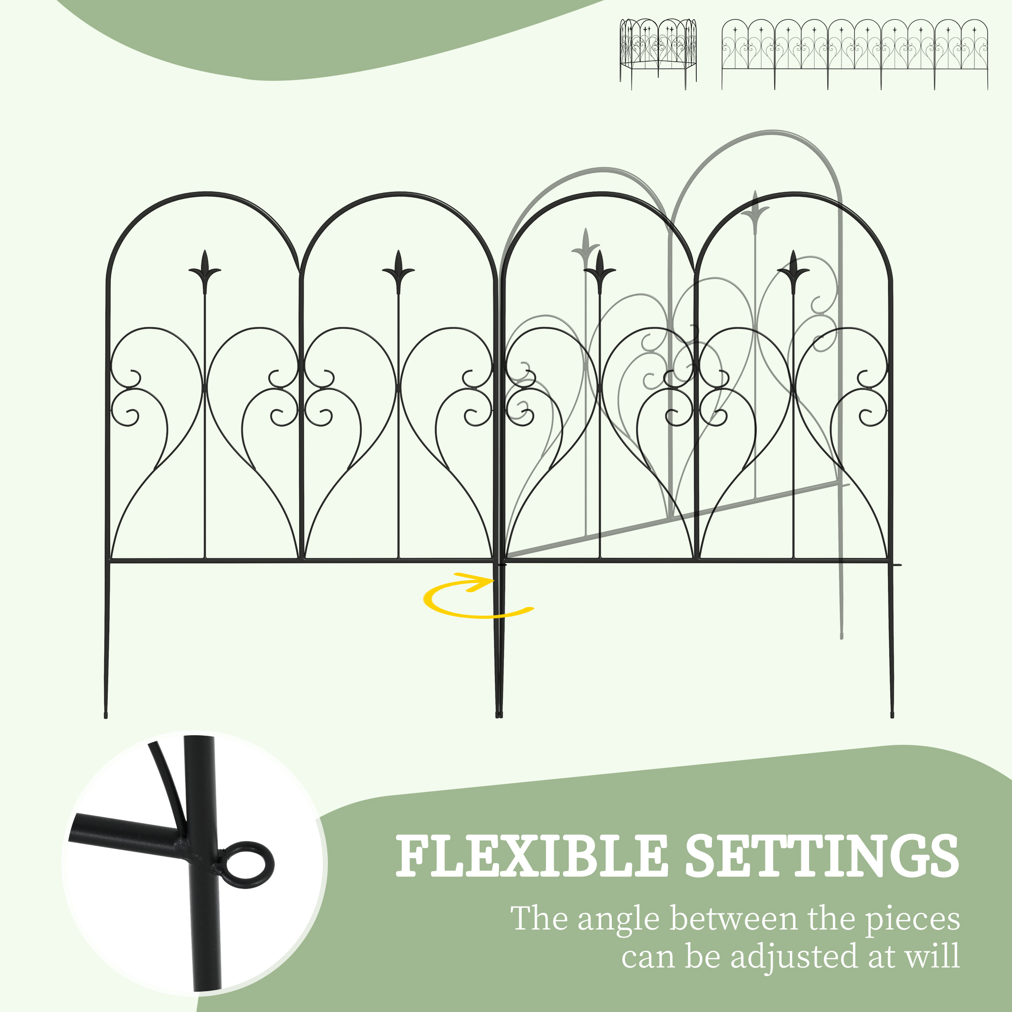 Set Of Five Decorative Heart Metal Fence Panels - Black