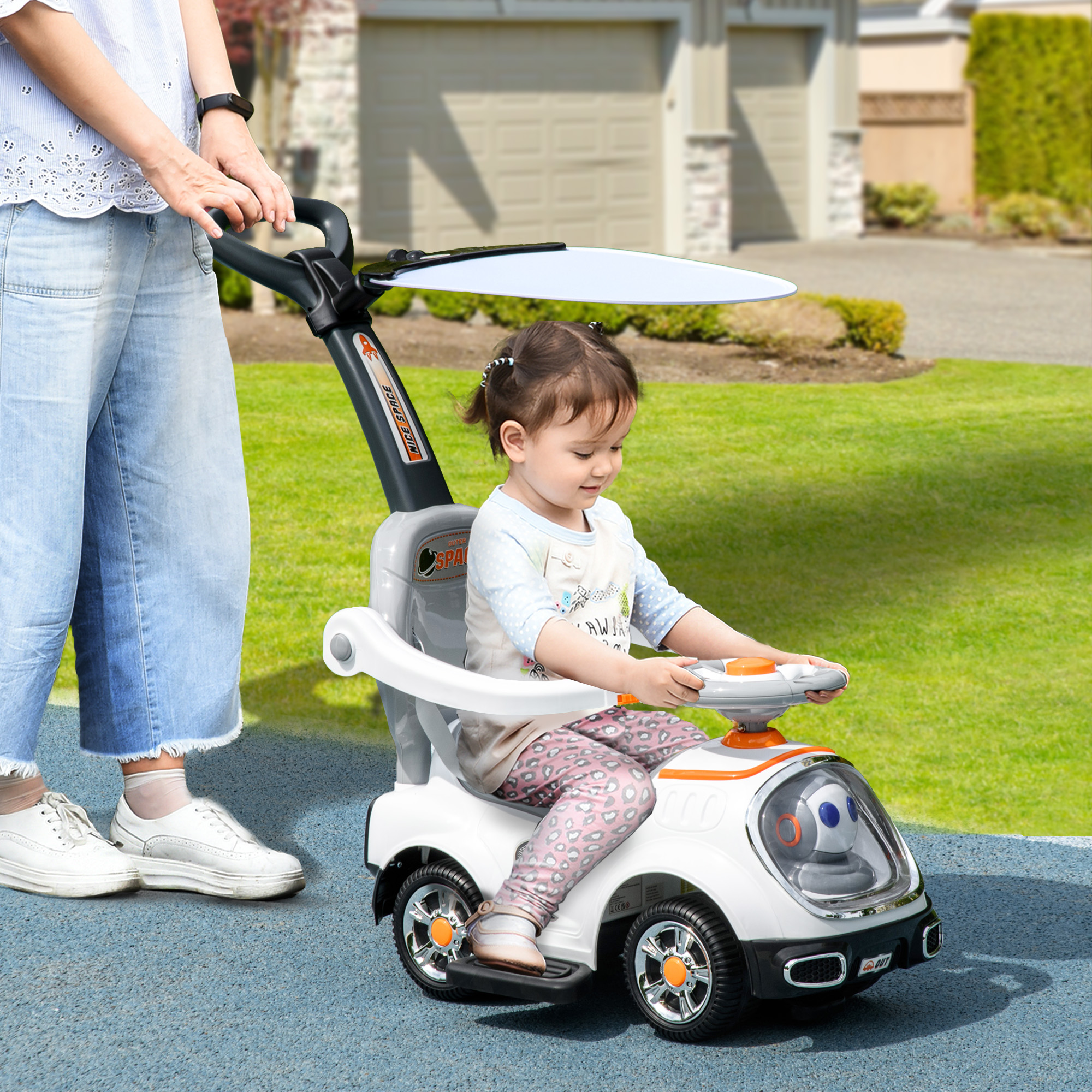 3 In 1 Ride On Push Car, Cartoon Robot Theme Foot To Floor Slider W Handle — image 3