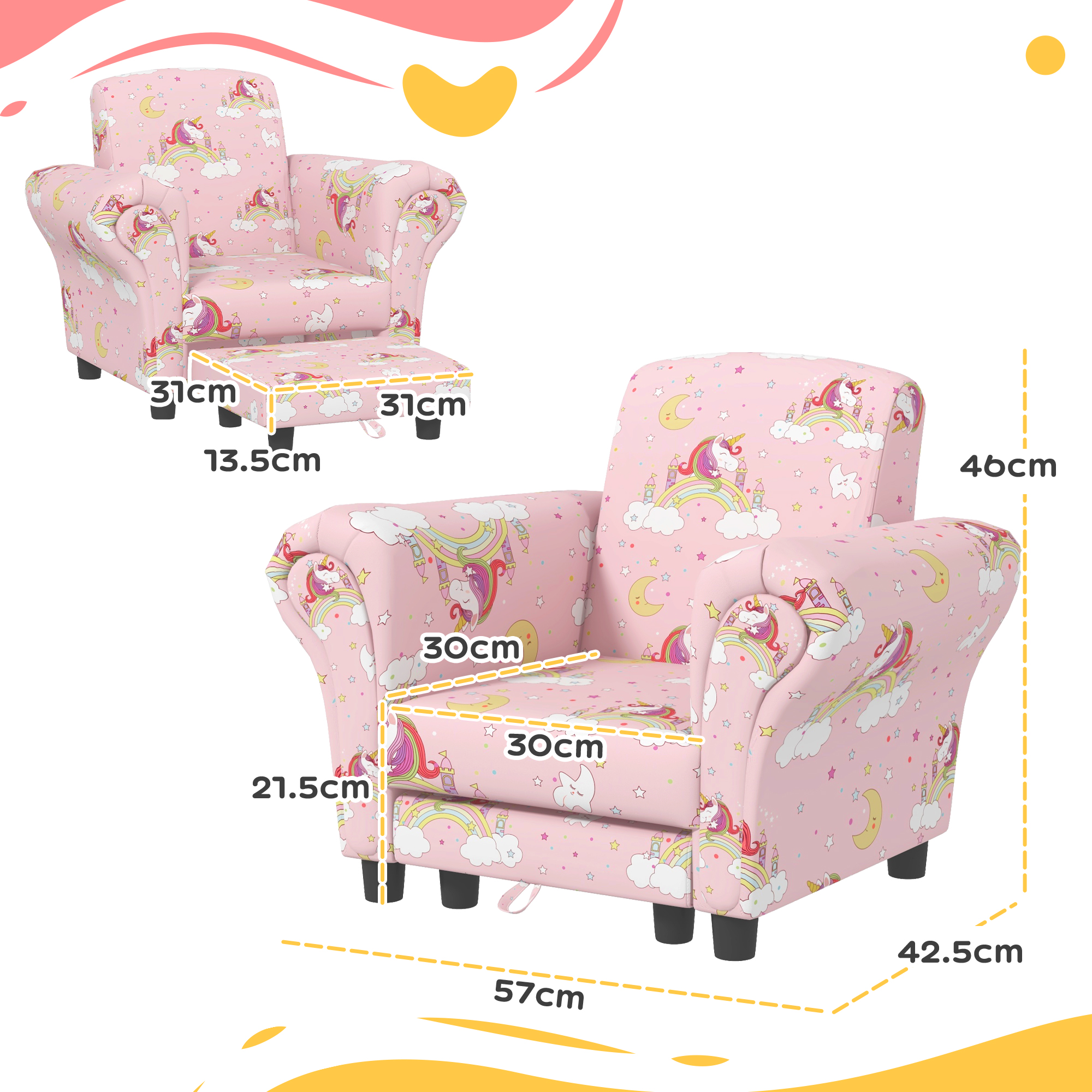 2 Piece Kids Sofa Set With Unicorn Design, Wooden Frame, For 1.5-3 Years Old — image 5