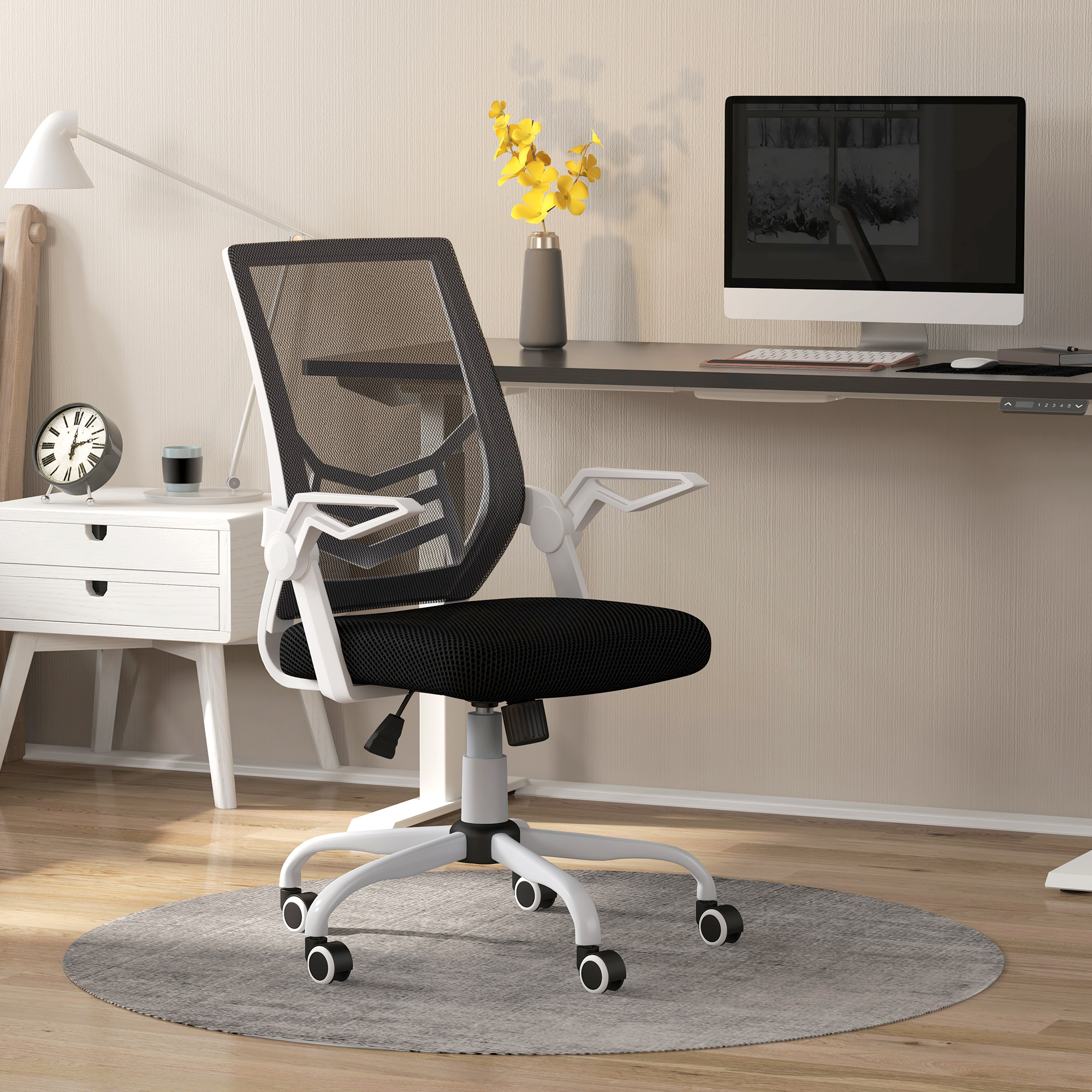 Vinsetto Mesh Office Chair, Computer Desk With Flip-up Armrests, Lumbar Back