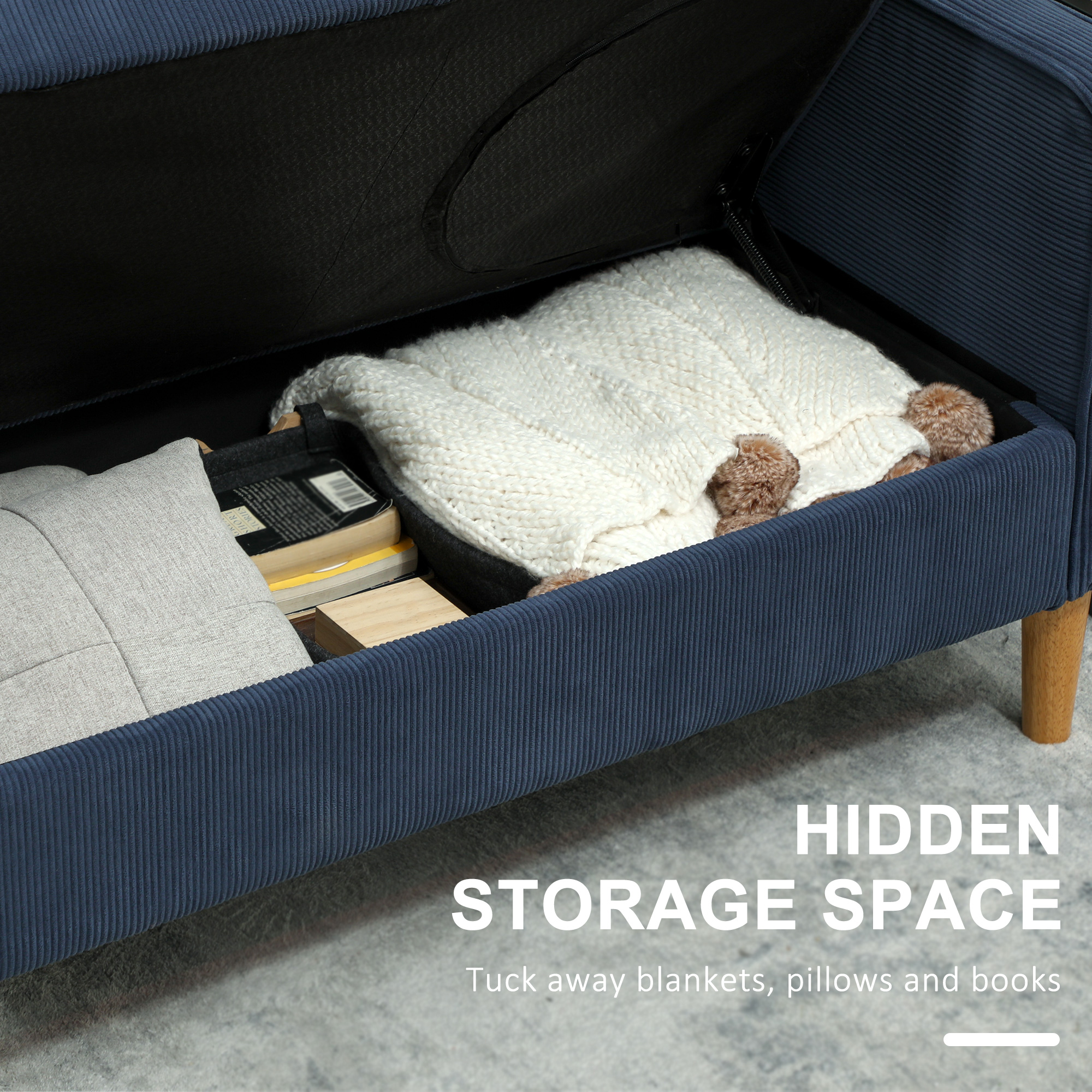 Small Two-Seater Corduroy Sofa - Blue — image 2