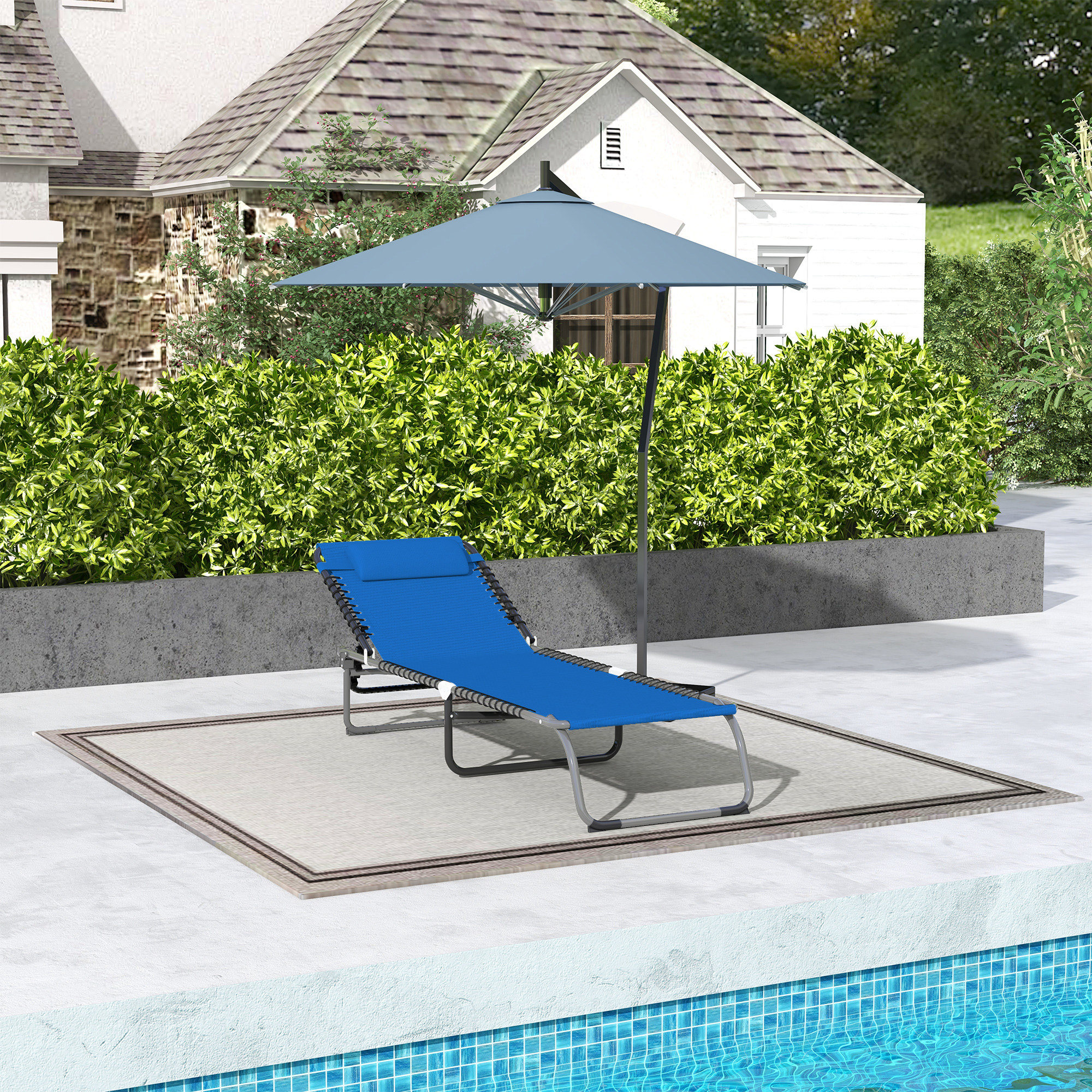 Foldable Chaise Lounge, 4-Position Reclining Back, Trifold Portable design and Breathable Mesh for Poolside,Camping, Hiking – Navy Blue