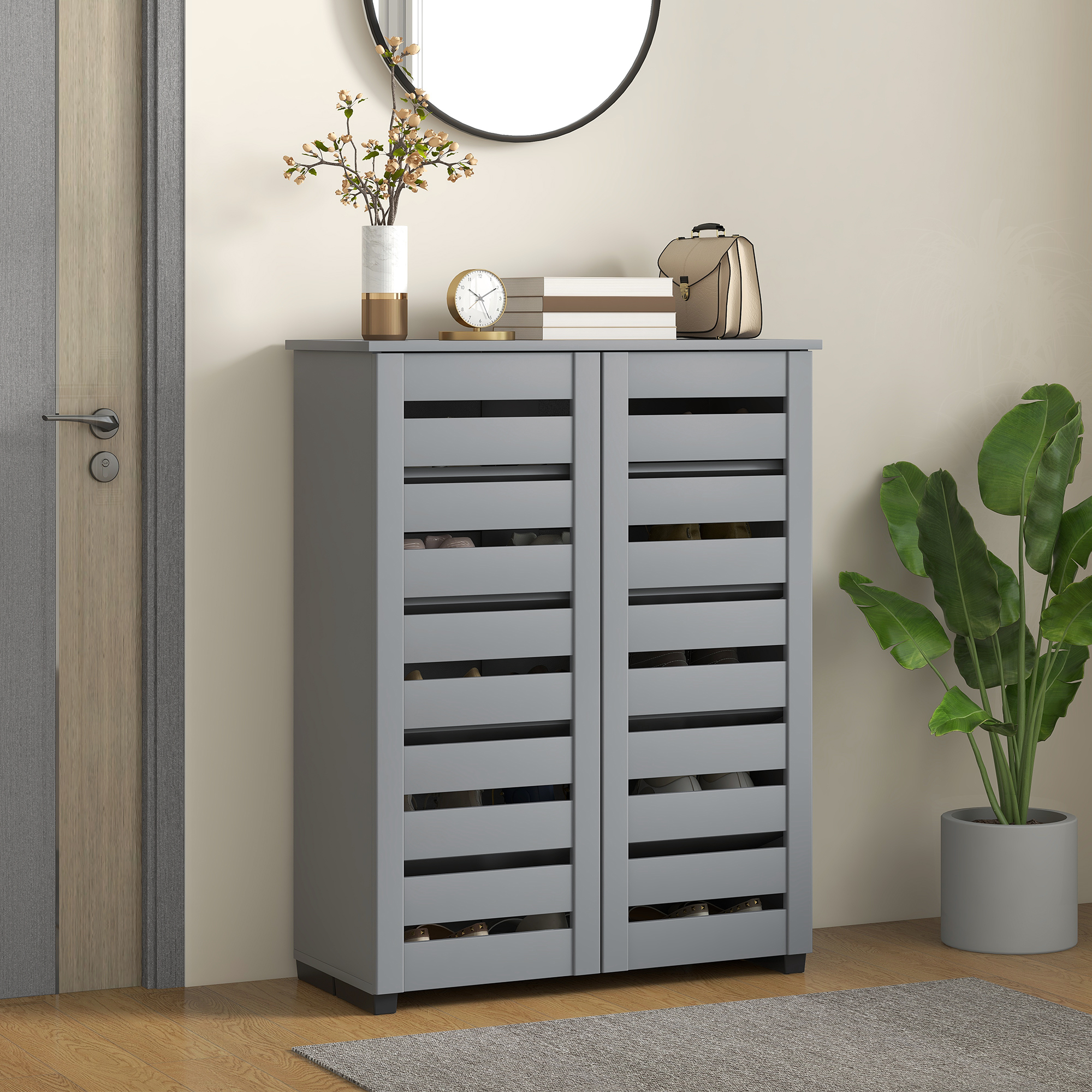 Narrow Shoe Cabinet For Entryway, 5-Tier Slim Storage With 2 Slatted Doors — image 3