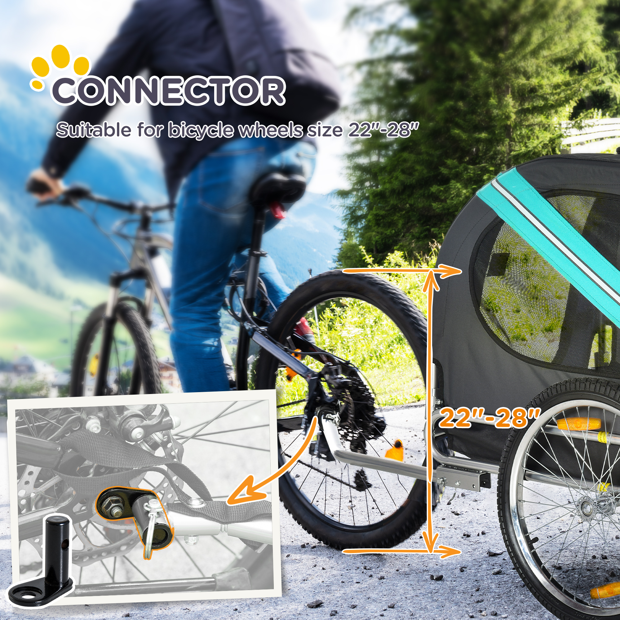 Dog Bike Trailer with 3 Entrances Large Wheels, Green