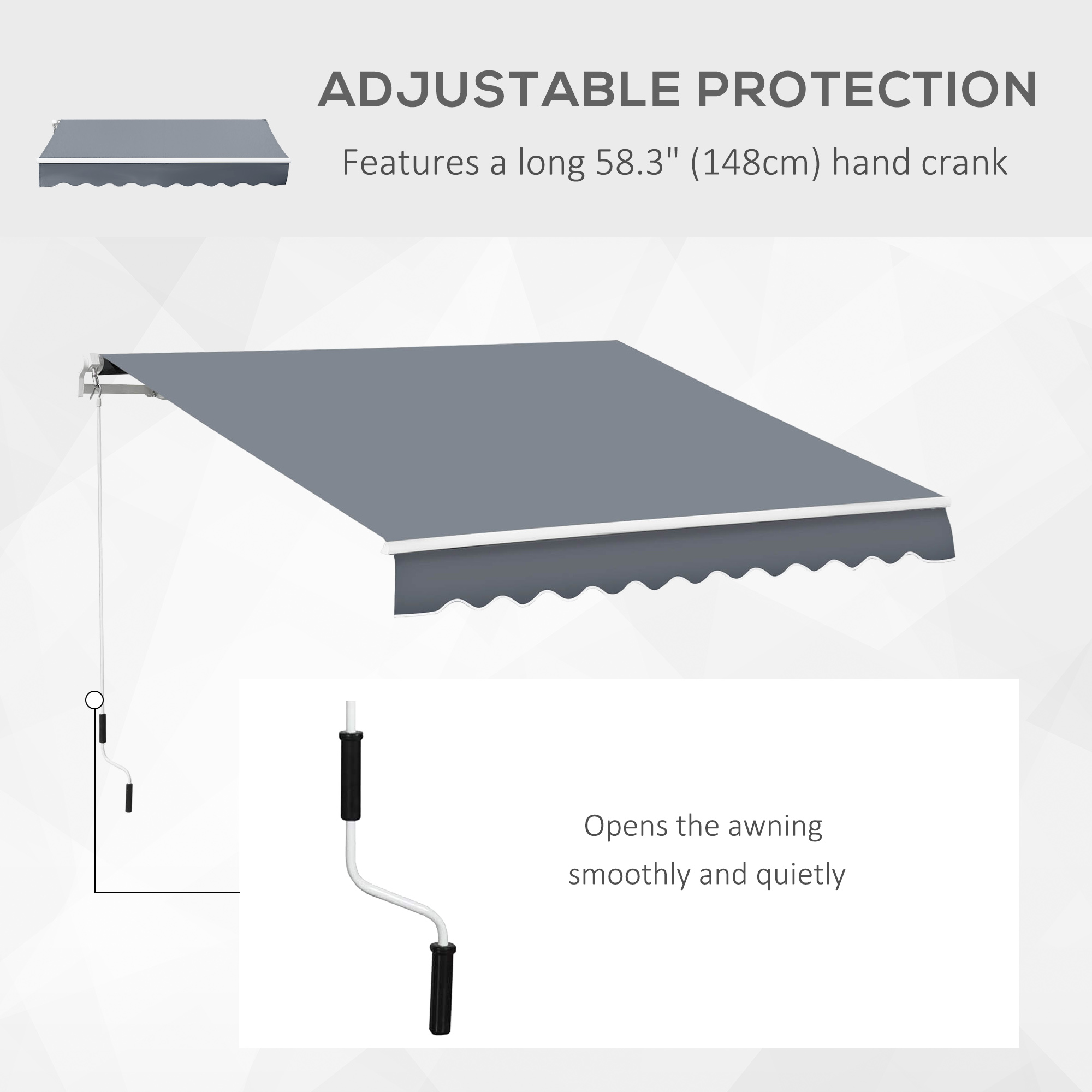 10' x 8' Patio Awning, Manual Retractable Sun Shade with UV Protection and Easy Crank Opening, Dark Gray - Image 4