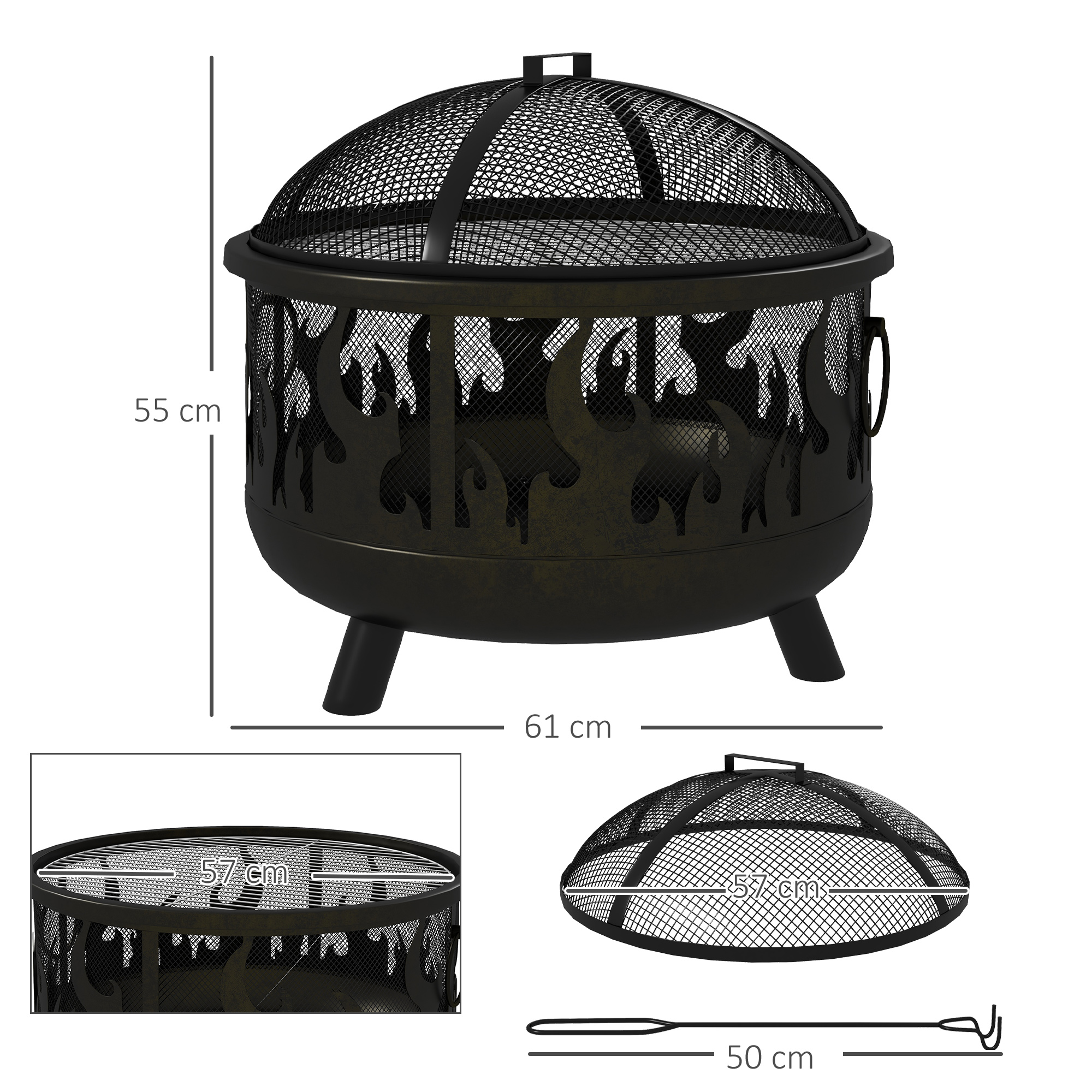Steel Fire Pit BBQ, With Poker - Black — image 2