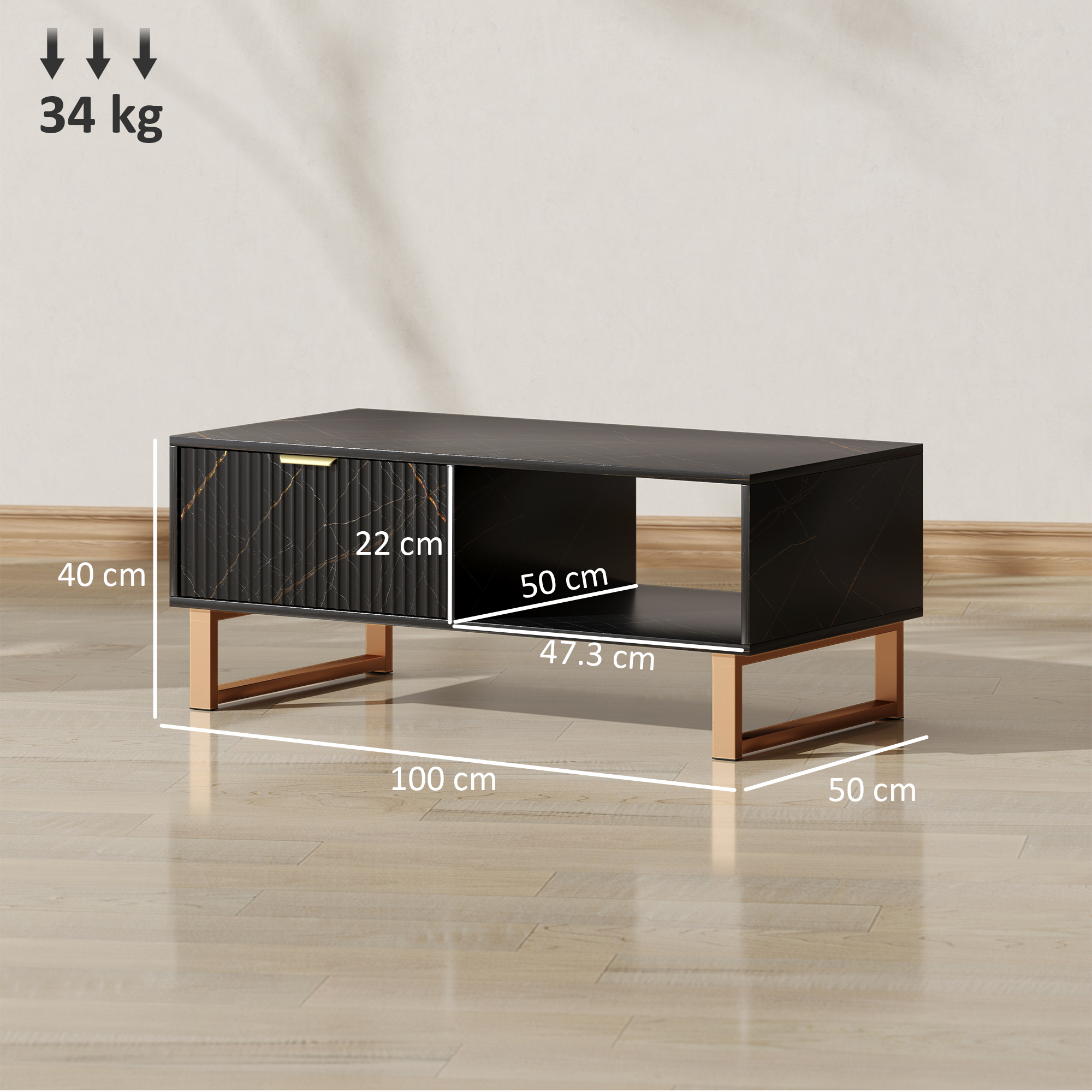 Elegant Marble Effect Storage Coffee Table - Black — image 2