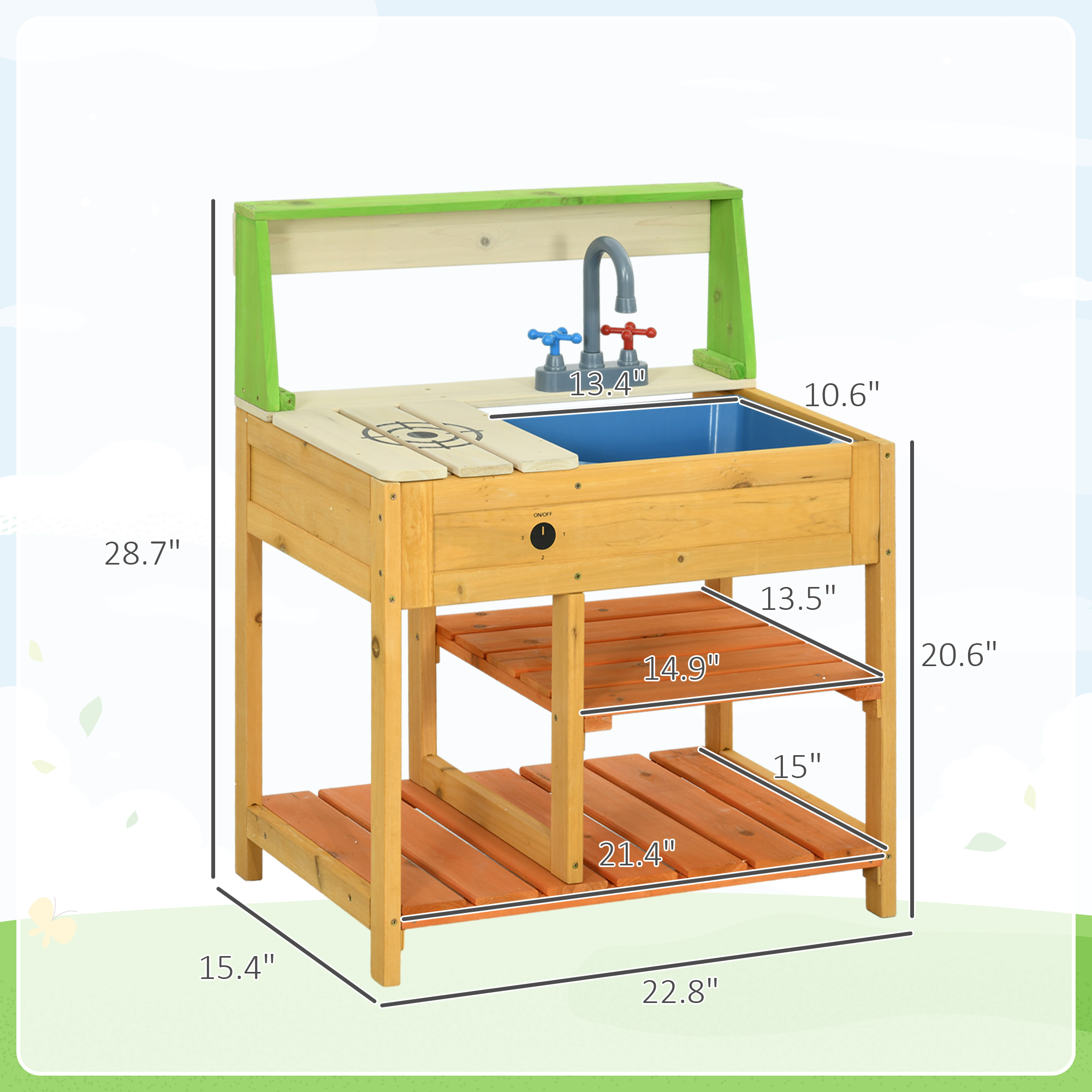  Mud Kitchen for Kids Outdoor Kitchen Playset w/ Realistic Kitchen Toys, Faucet Sink Storage Shelves for Ages 3-8 Years