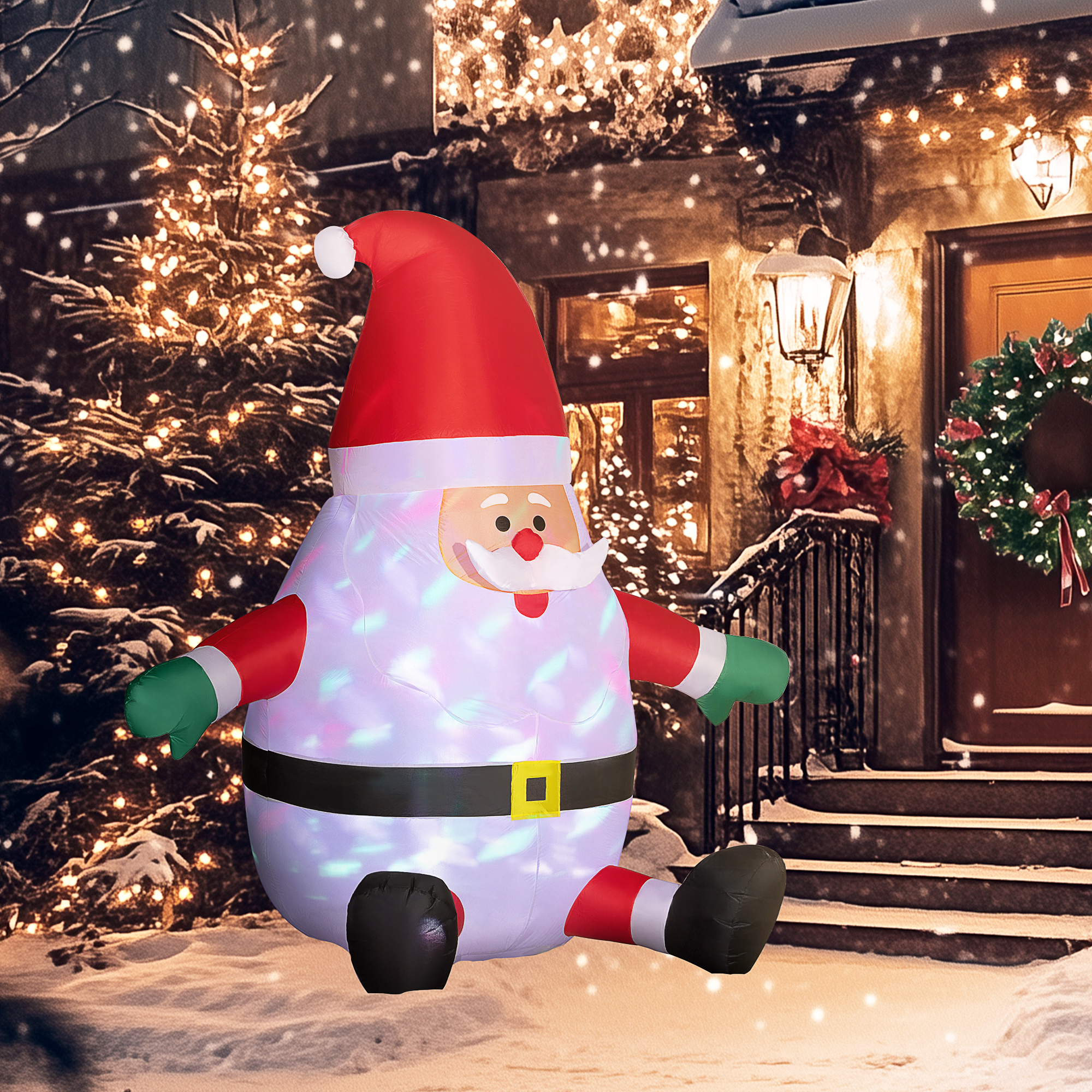  6' Blow-Up Outdoor Yard Display, Inflatable Christmas Santa Claus with Rotating Magic Ball Light for Garden Party