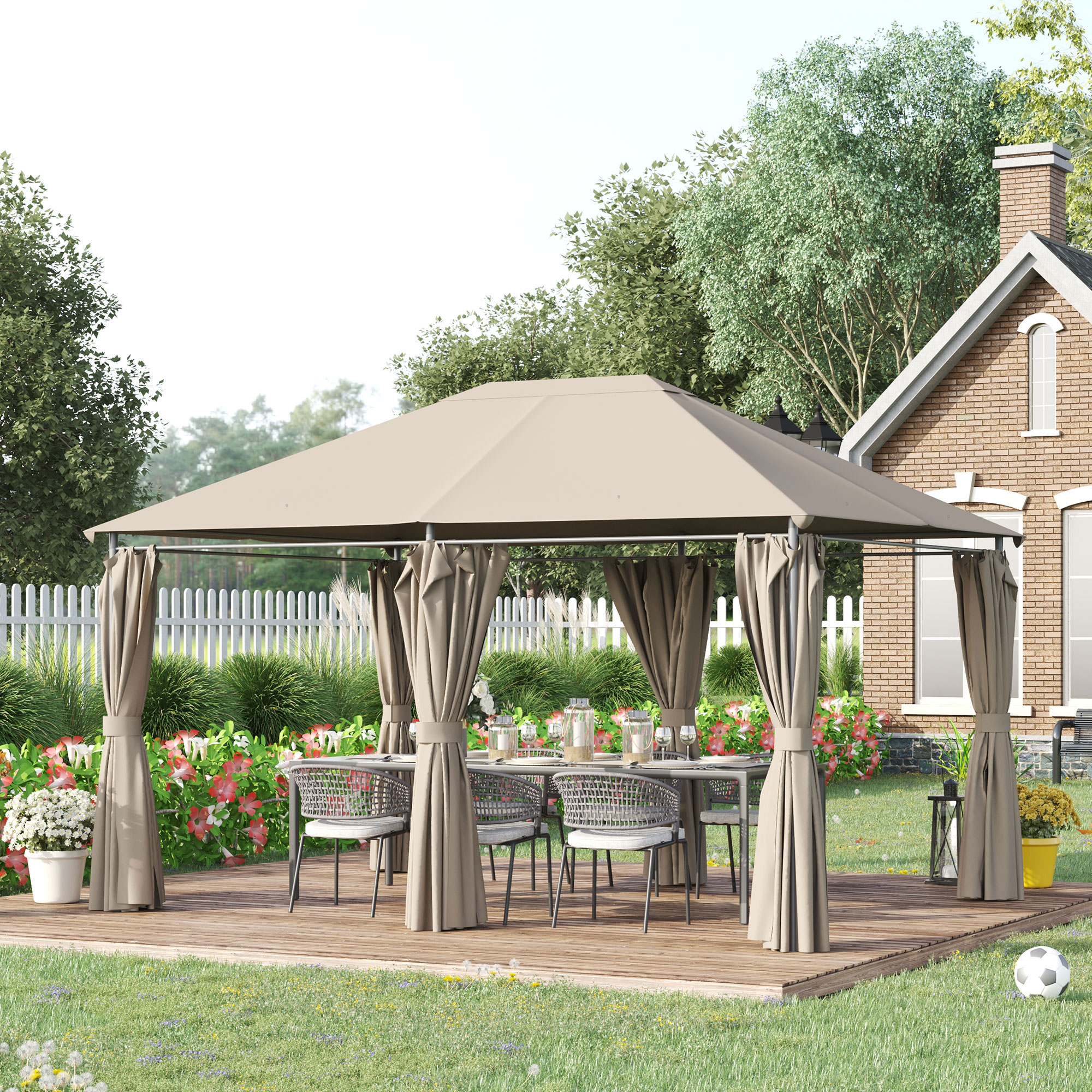 10 x 13 Outdoor Patio Gazebo Canopy Shelter with 6 Removable Sidewalls, & Steel Frame for Garden, Lawn, Backyard and Deck, Khaki
