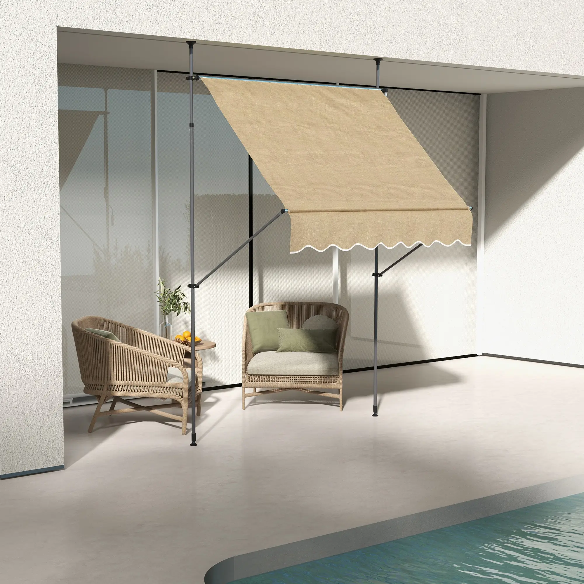 6.5 x 4 Manual Retractable Awning, Non-Screw Patio Awning, UV Resistant for Window or Door, Beige