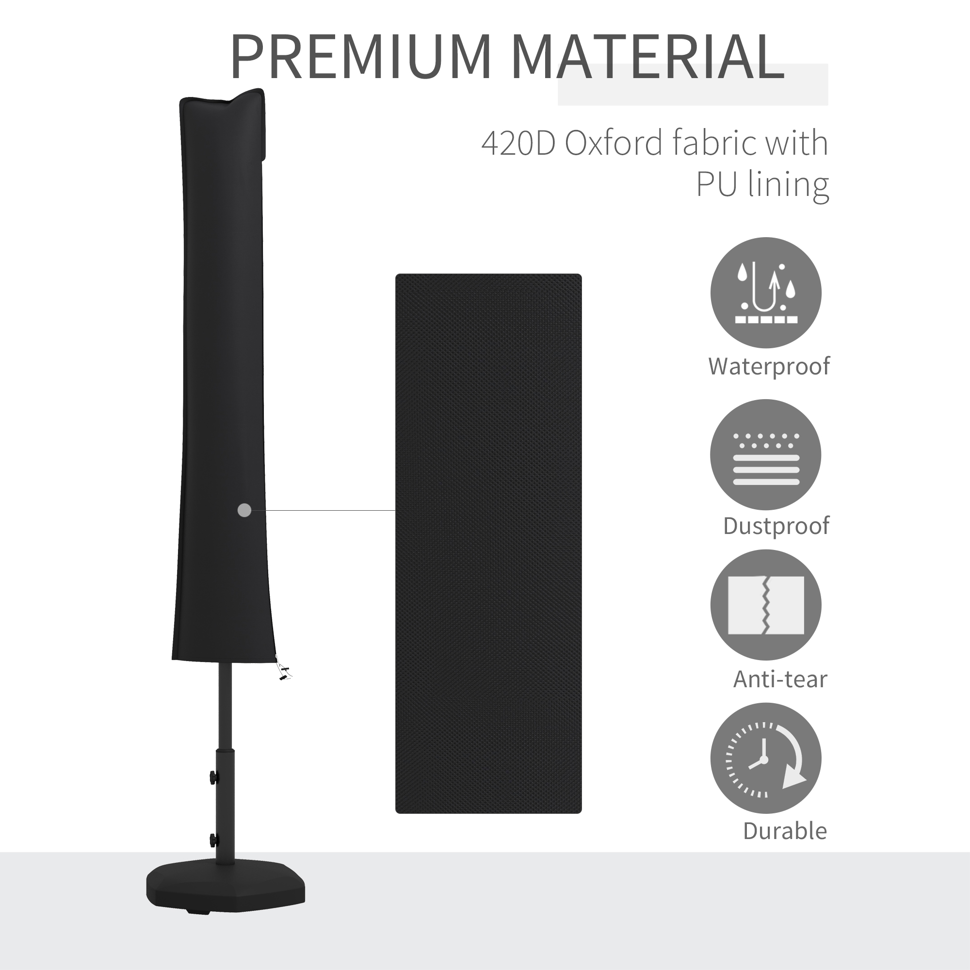 Parasol Cover, Cantilever Umbrella Cover For 2-3.5 M Parasols, 420D Oxford Fabric Banana Umbrella Protector With Zipper For Outdoor Garden, Patio, Black