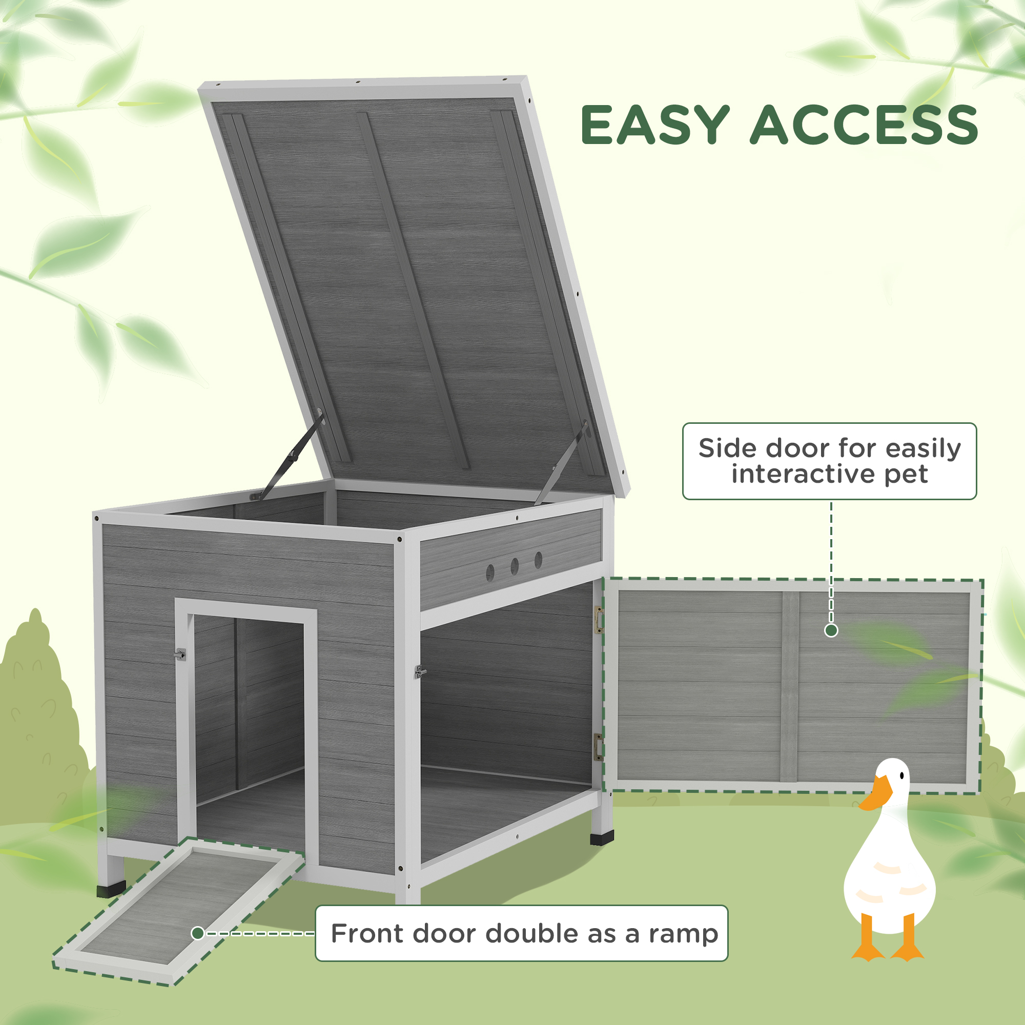 Wooden Duck Coop with Openable Roof, Removable Floor, Double Doors, Ramp, for 2-4 Ducks, Chickens, 25" x 32" x 30"