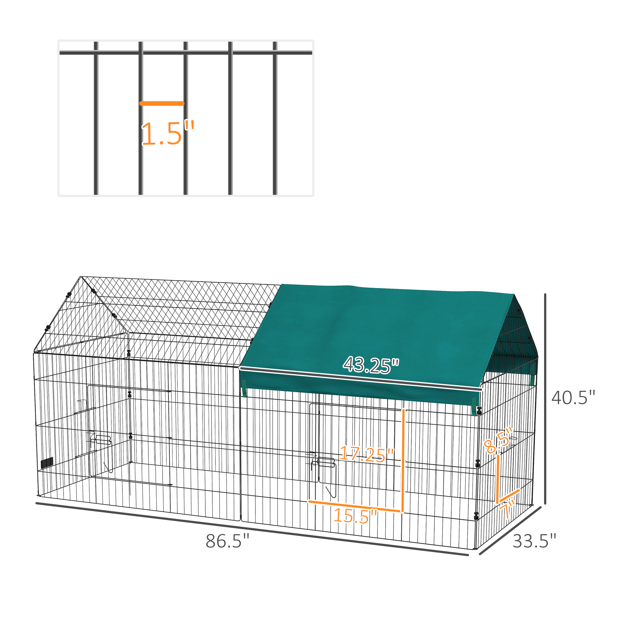  87" Small Animal Playpen with with Roof for Rabbits, Chicken, Chinchillas for Indoor/Outdoor Use, Green