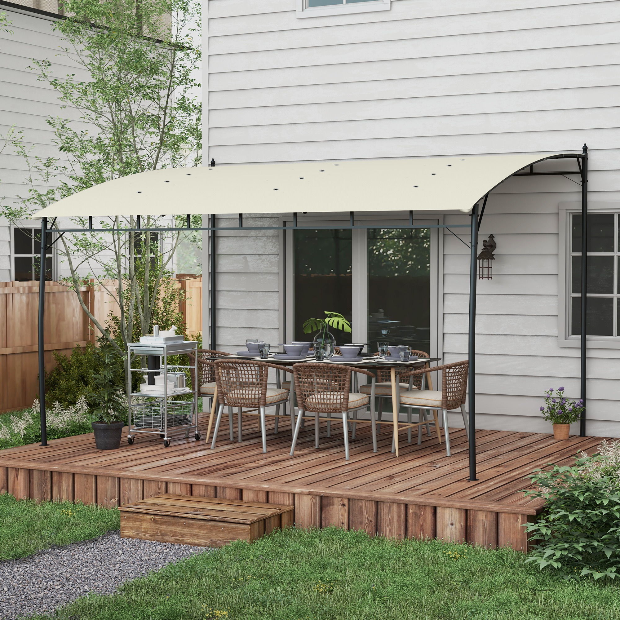10 x 13 Outdoor Pergola Gazebo, Garden Sun Shade Shelter with Metal Frame for Porch, Patio, Deck, Backyard, Cream