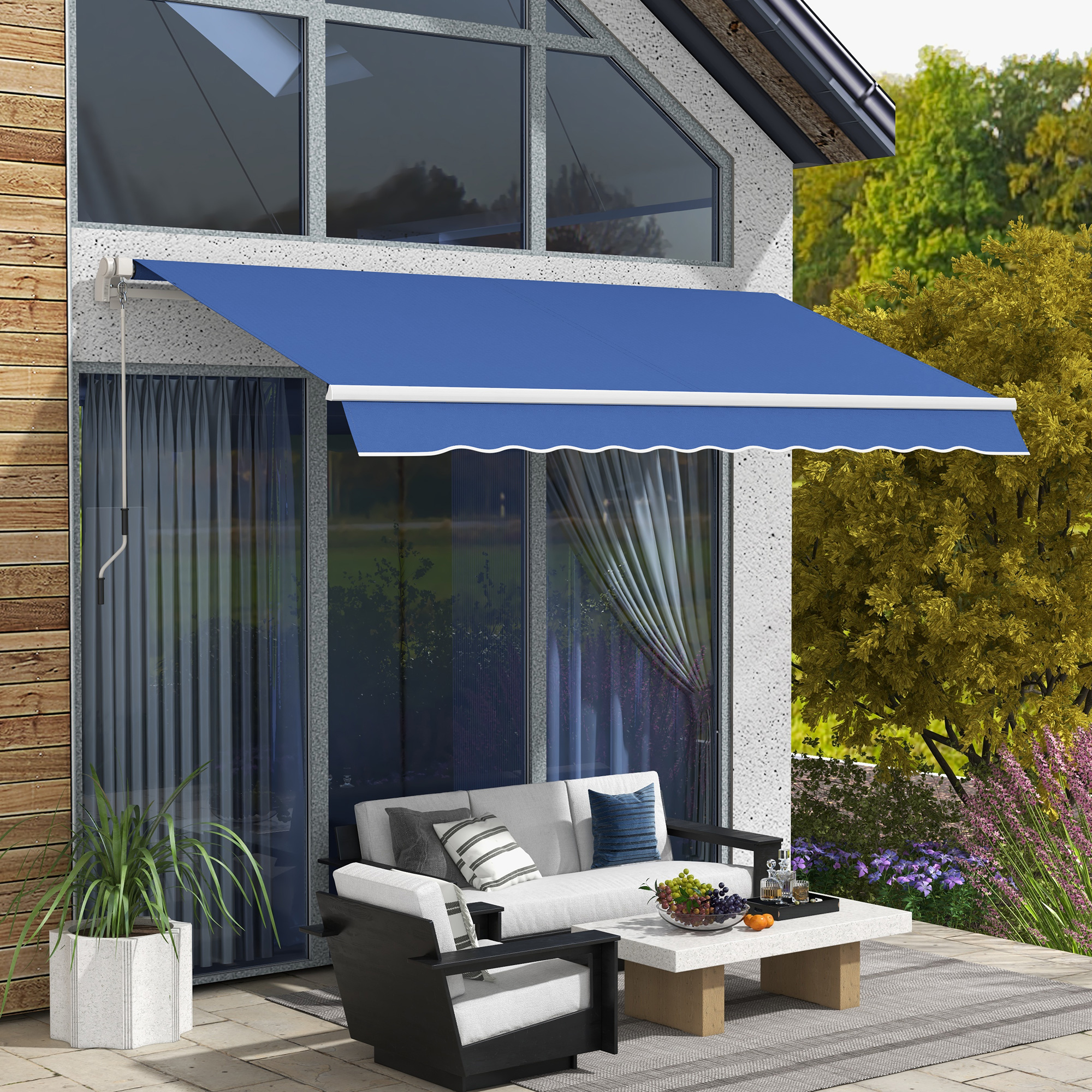 12′ x 10′ Manual Retractable Awning Outdoor Sunshade Shelter with Adjustable & Versatile Design