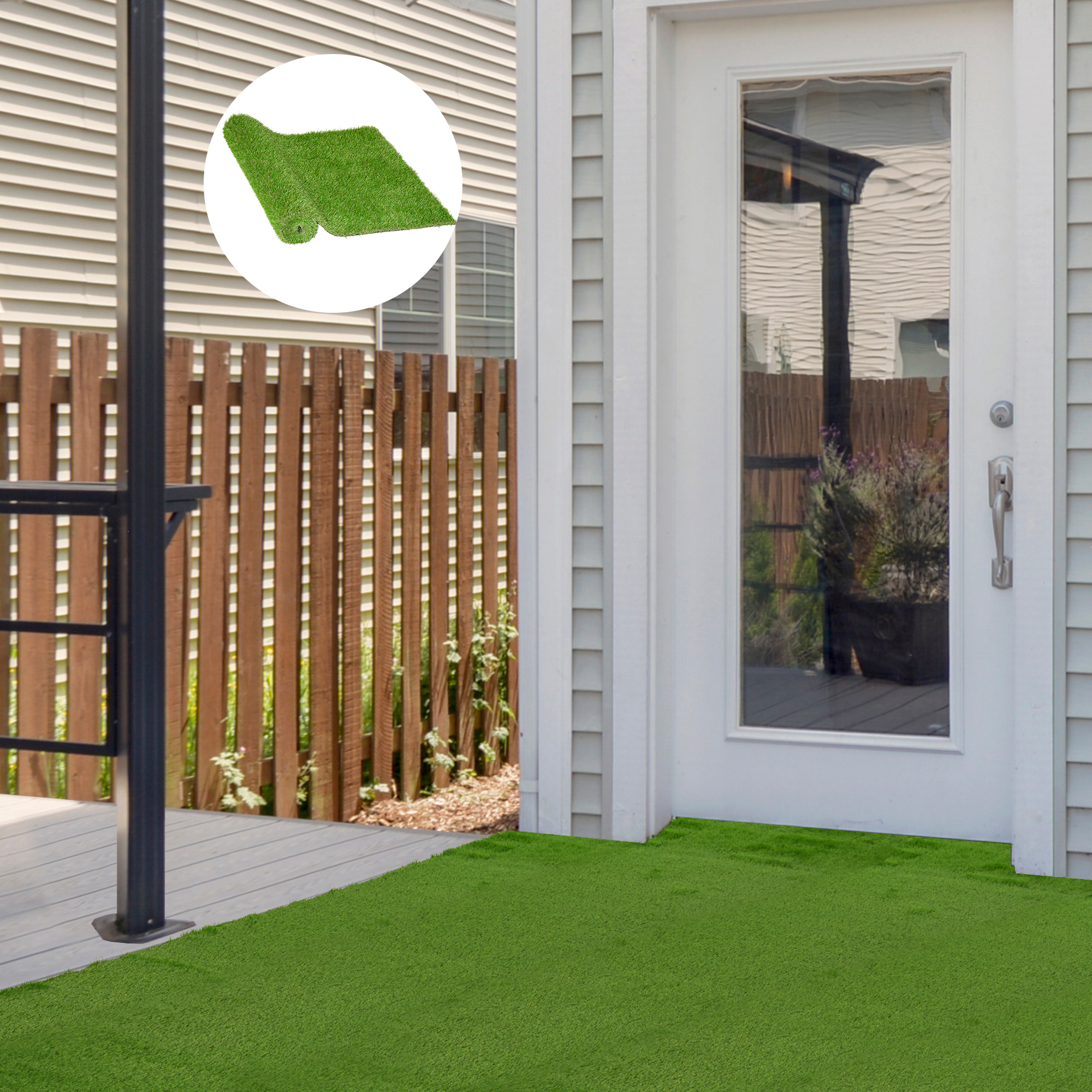 10 x 3 Artificial Turf Grass with Simulated Look & Feel UV Protection, & Drain Holes for Rain, 1.25" Height