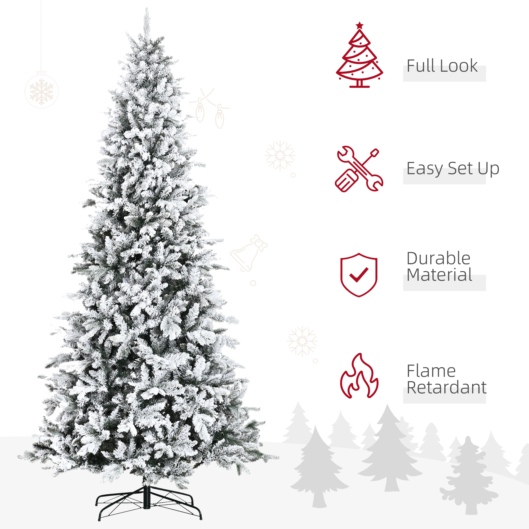  9 Foot Pine Snow Flocked Artificial Christmas Tree with 616 Realistic Cedar Branches, Auto Open, Home Holiday Decoration, Green