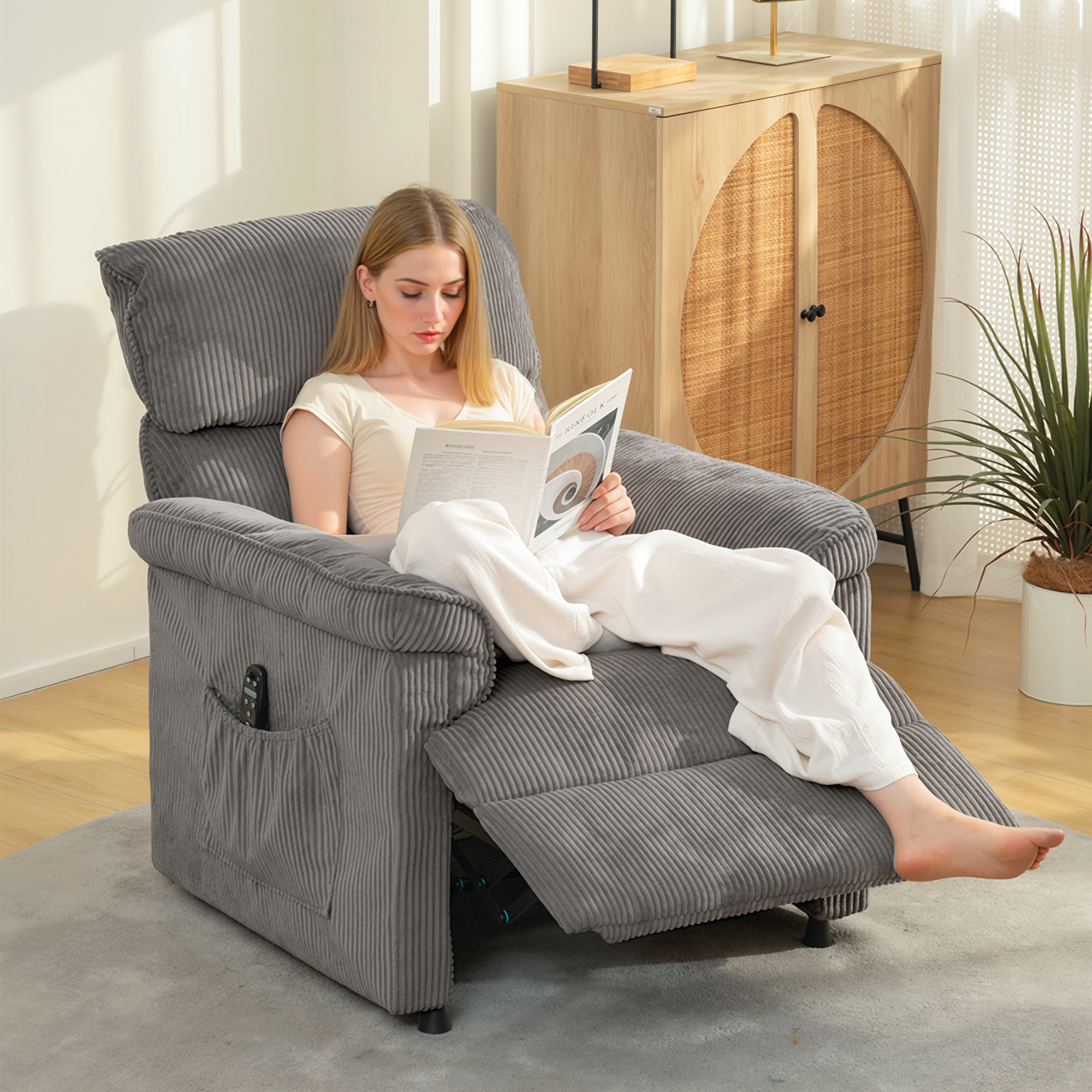 Corduroy Electric Massage Recliner - Grey — image 3