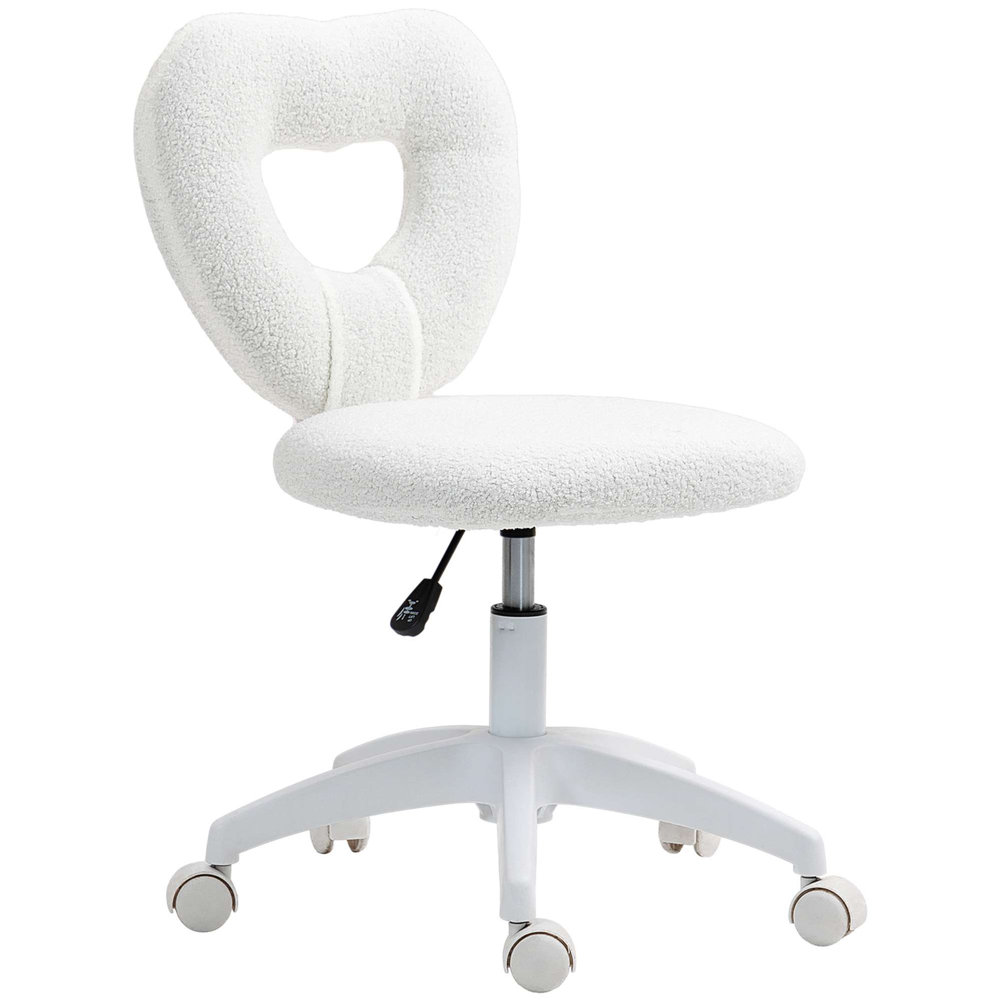 Heart Shaped White Teddy Fleece Armless Desk Vanity Chair Swivel