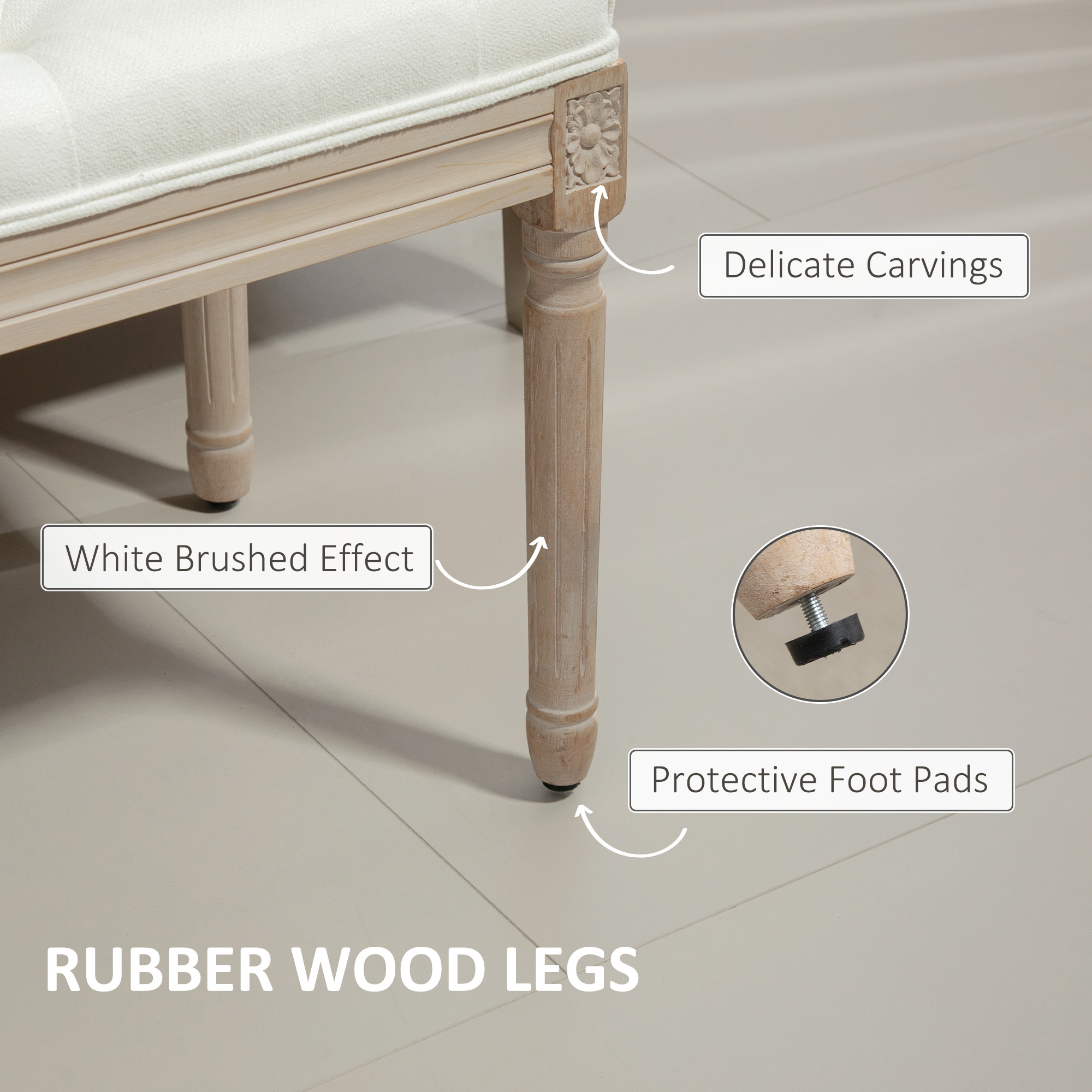 Vintage French Look Bed End Bench - Cream White — image 2