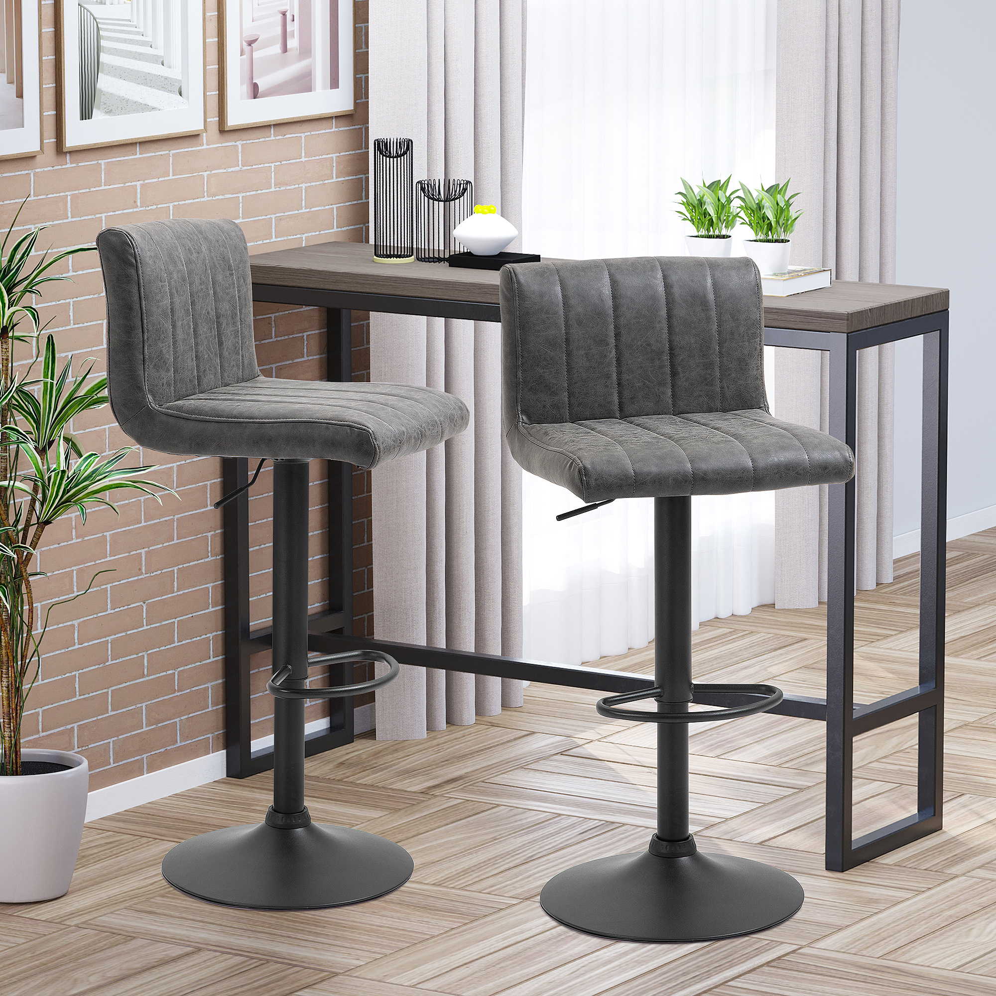 Adjustable Barstools Set Of 2, Swivel Counter Bar Chairs, Stools With Footrest — image 3