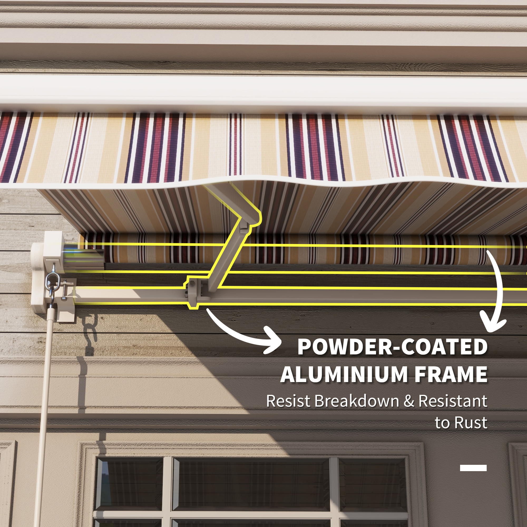 10′ x 8′ Retractable Awning, Patio Awnings, Sunshade Shelter w/ Manual Crank Handle, UV & Water-Resistant Fabric and Aluminum Frame for Deck, Balcony, Yard, Red & Beige