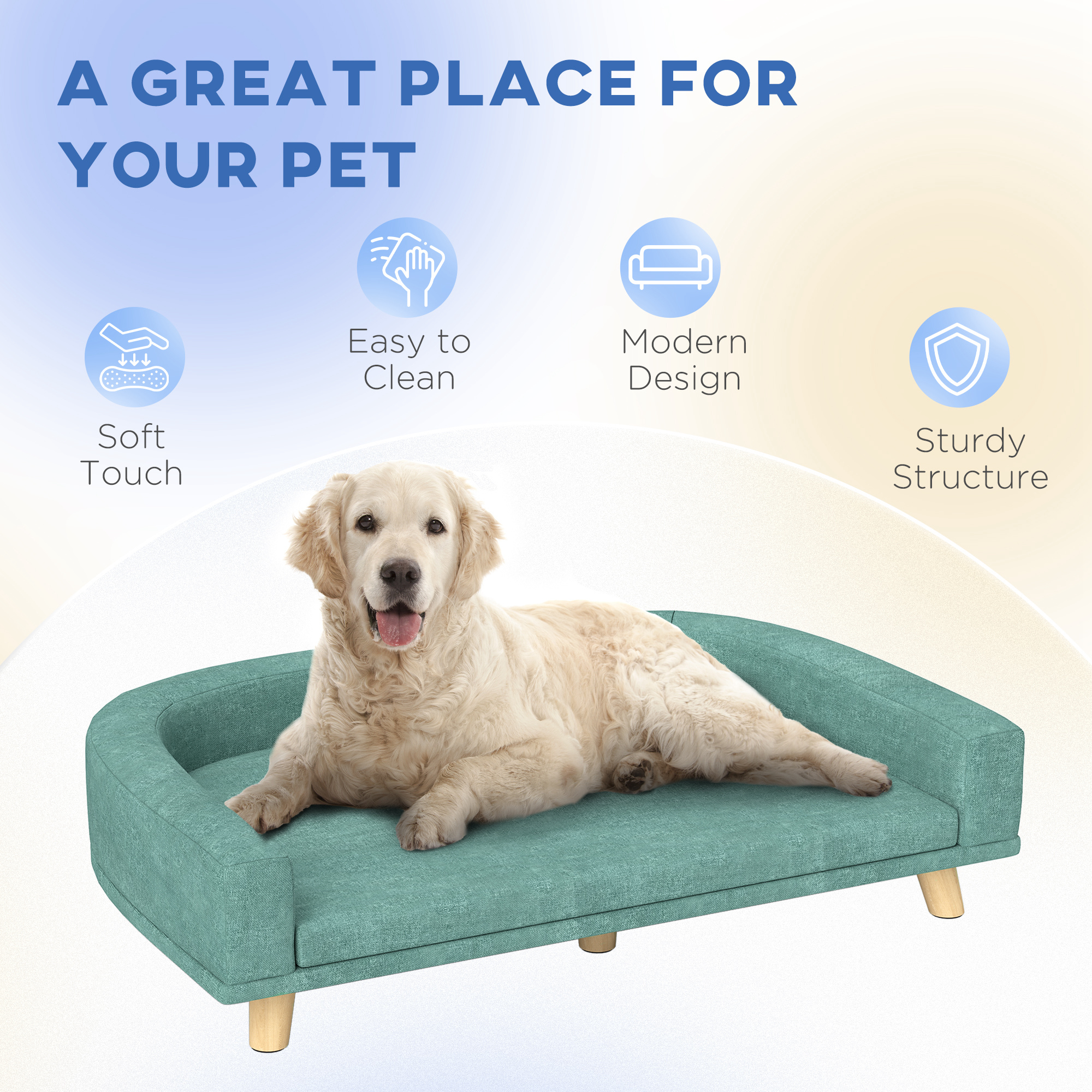  Dog Sofa Couch Bed with Washable Cushion for Large Dogs, Cats, Green