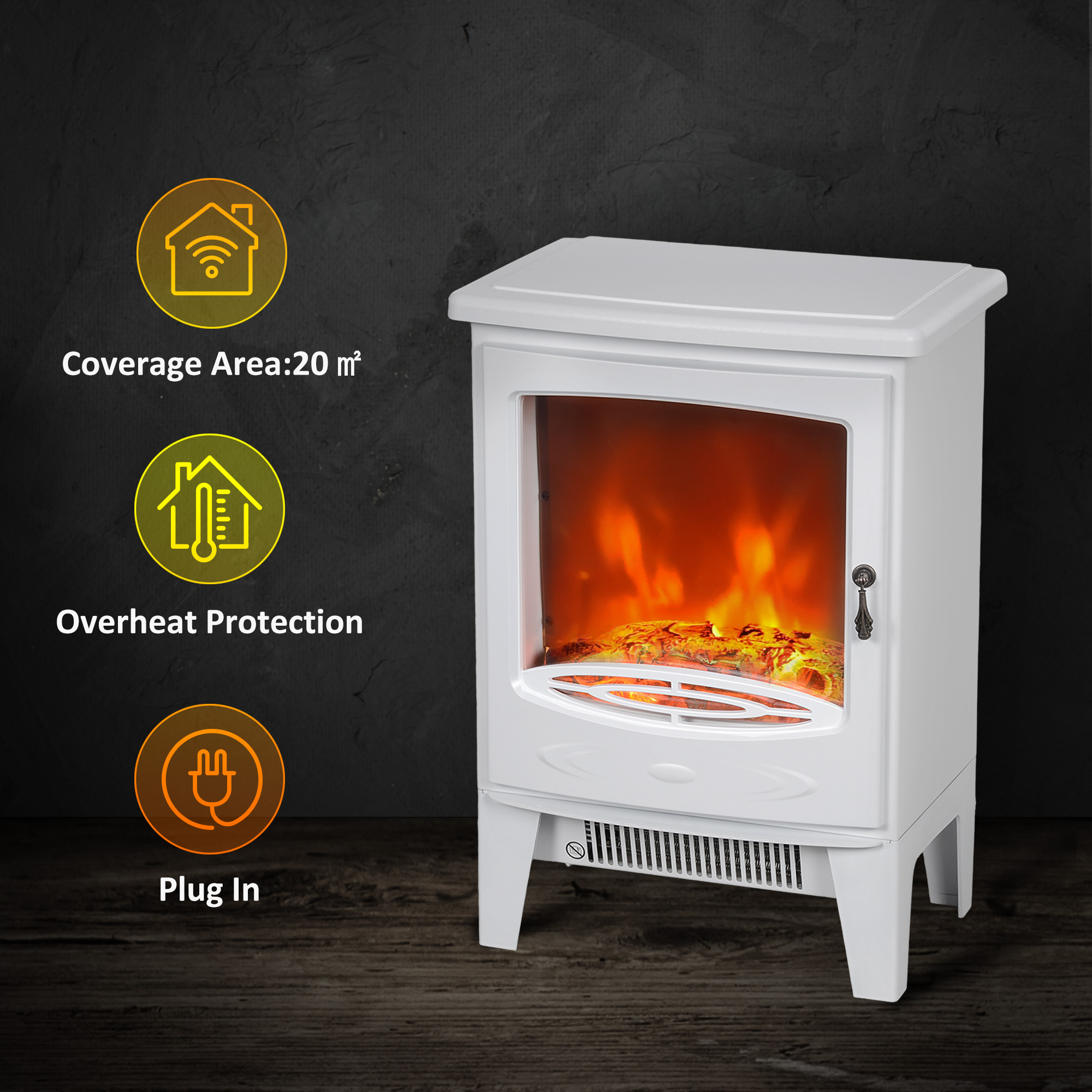 Tempered Glass Casing Electric Fireplace, Freestanding Fire With Realistic — image 2