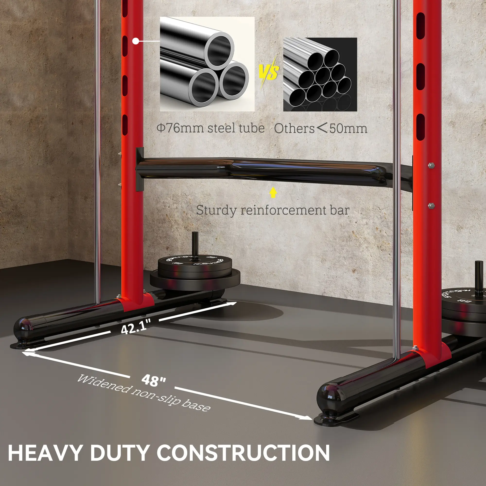 Squat Rack with Pull Up Bar and Barbell Bar Adjustable Bench Press Multi-Function Weight Lifting Half Rack Red