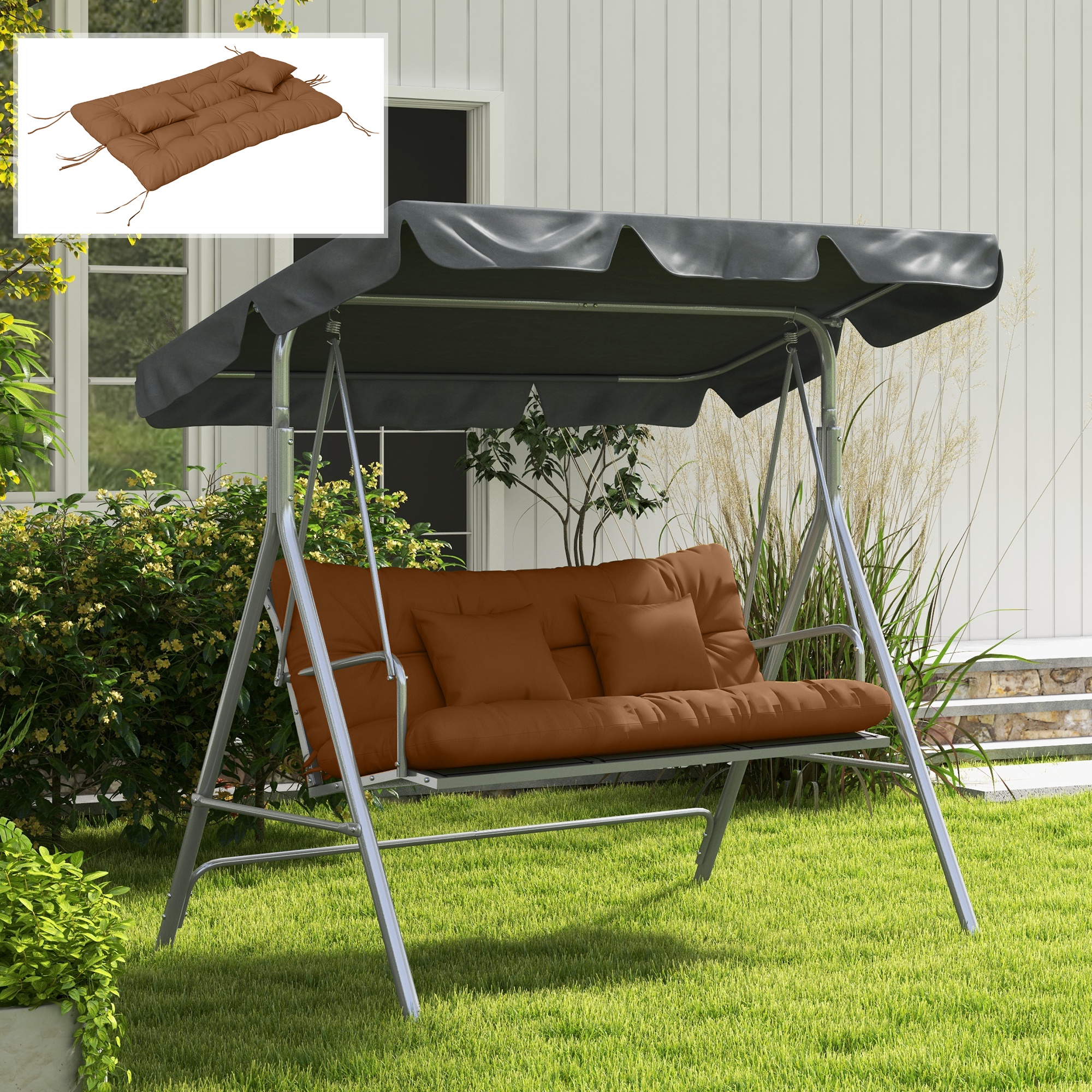  59" Tufted Bench Cushions & Throw Pillows, Replacement Bench Seat Pad, Back & 2 Pillows for Outdoor Furniture, Tan