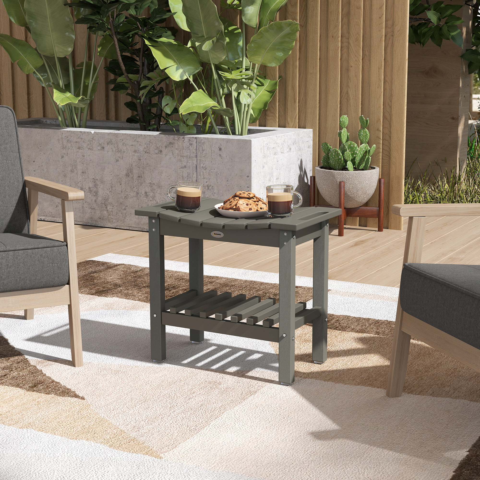  HDPE Shower Bench, Waterproof Shower Stool with Handle, Storage Shelf, Non-Slip Pads for Indoor Outdoor, Dark Gray