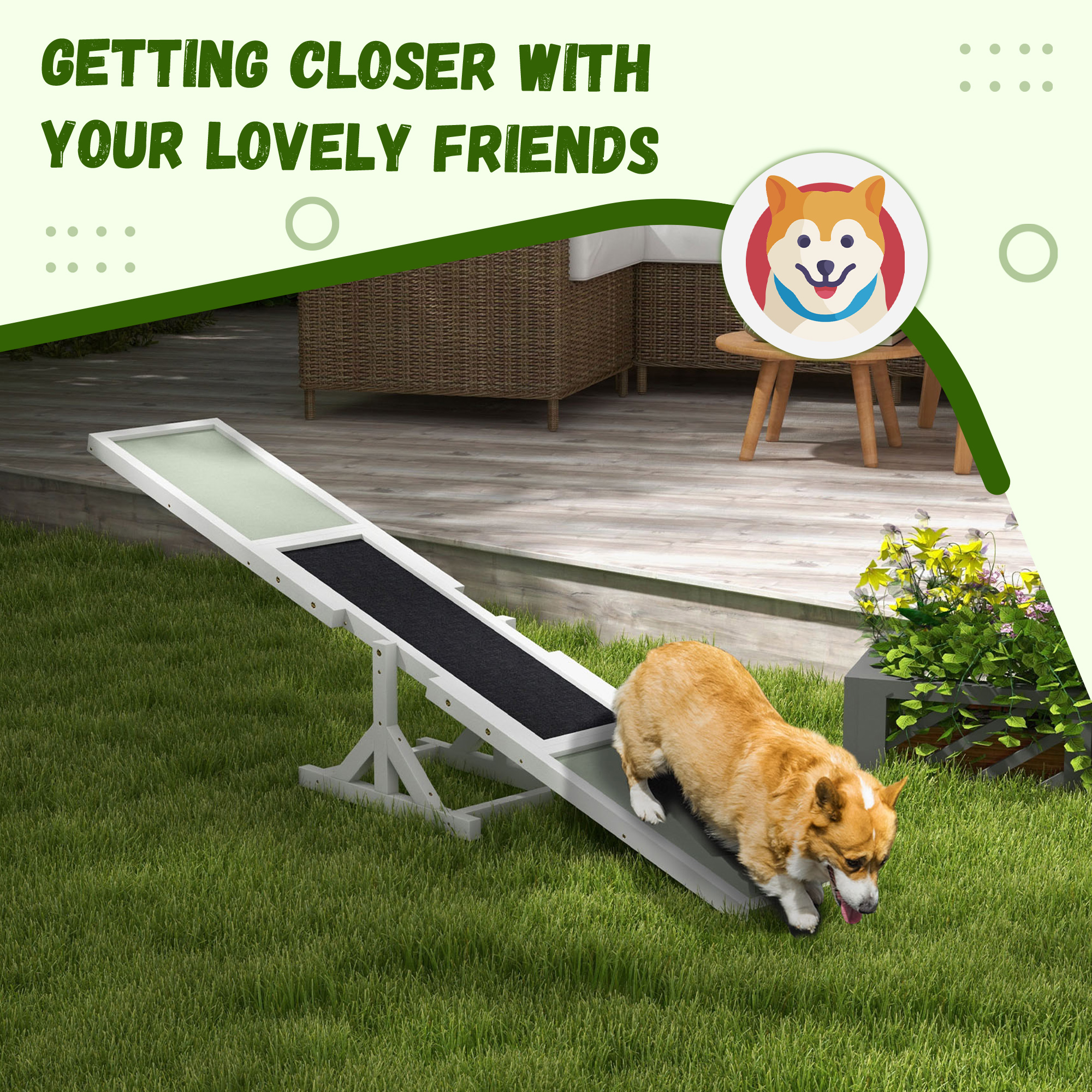  Wooden Dog Agility Seesaw for Training and Exercise, White
