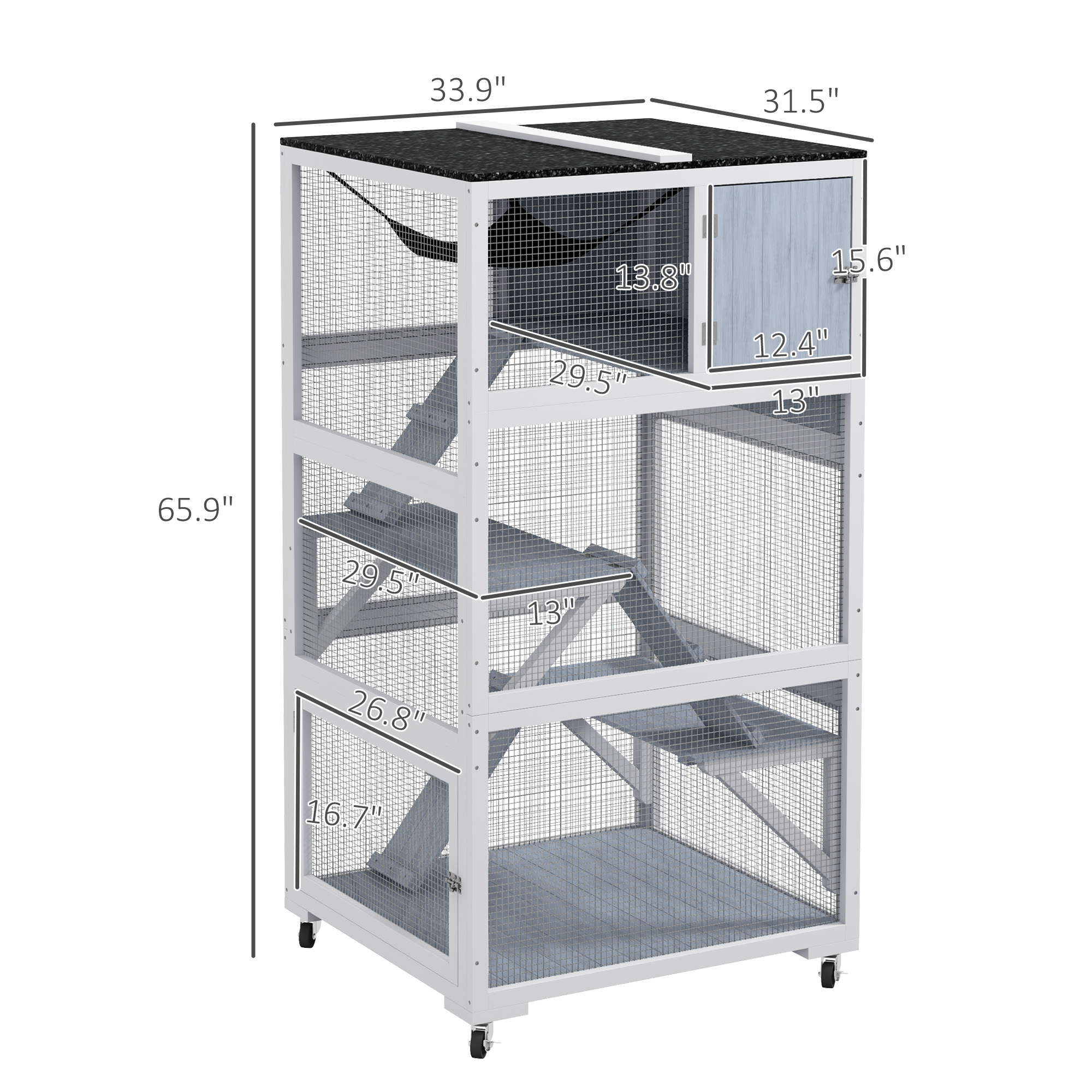  Catio, Outdoor Cat Enclosure House on Wheels with Hammock, Gray