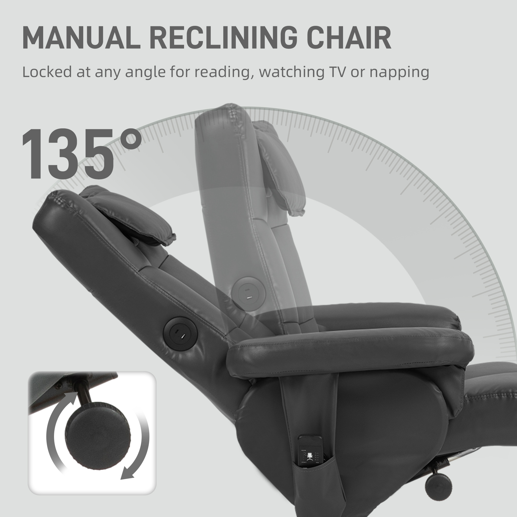 Faux Leather Massage Recliner Chair, With Storage Ottoman - Black — image 2