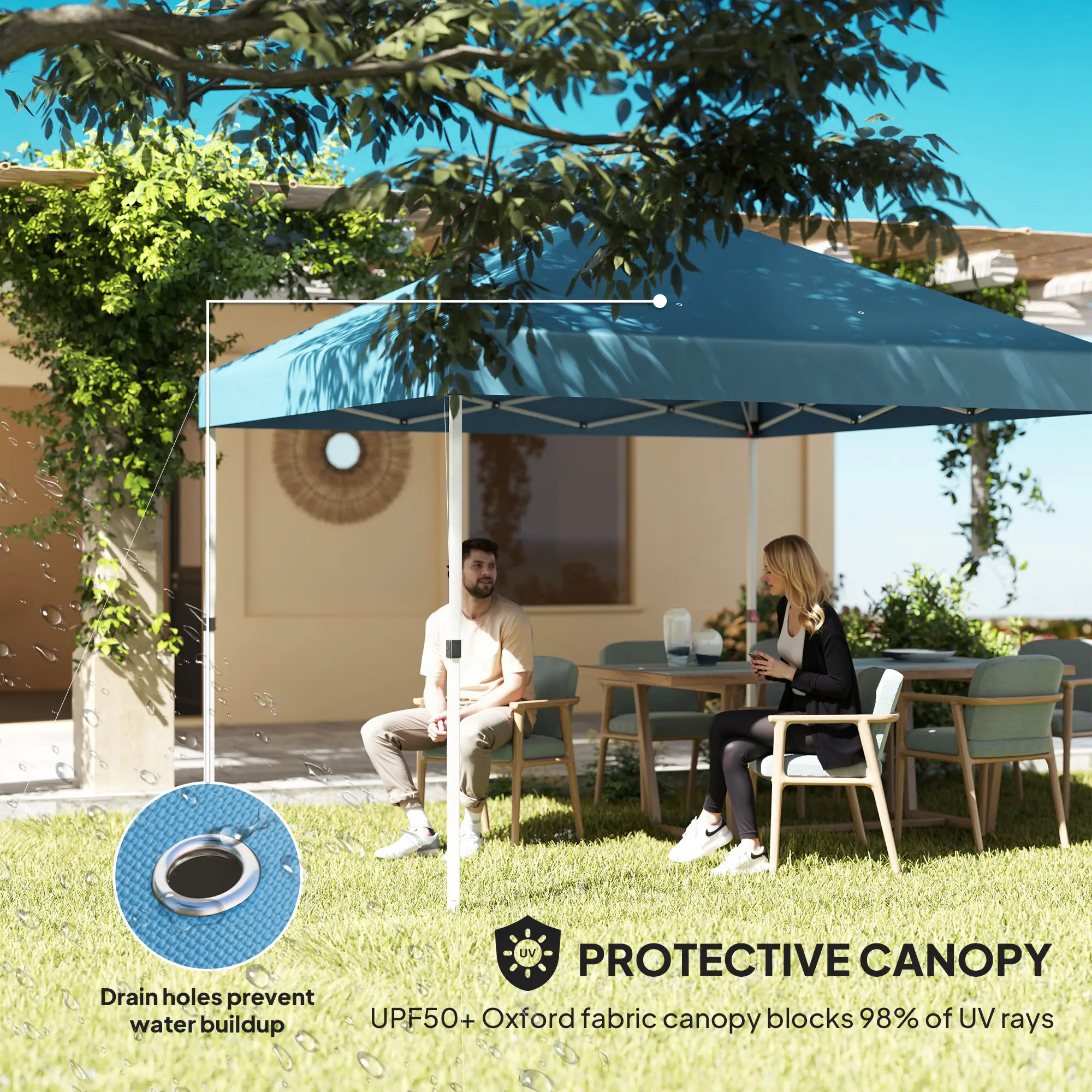 10 x 10 Pop Up Canopy Tent with 2 Half Sidewalls, UV50+ Instant Sun Shelter with Wheeled Carry Bag, Sea Blue